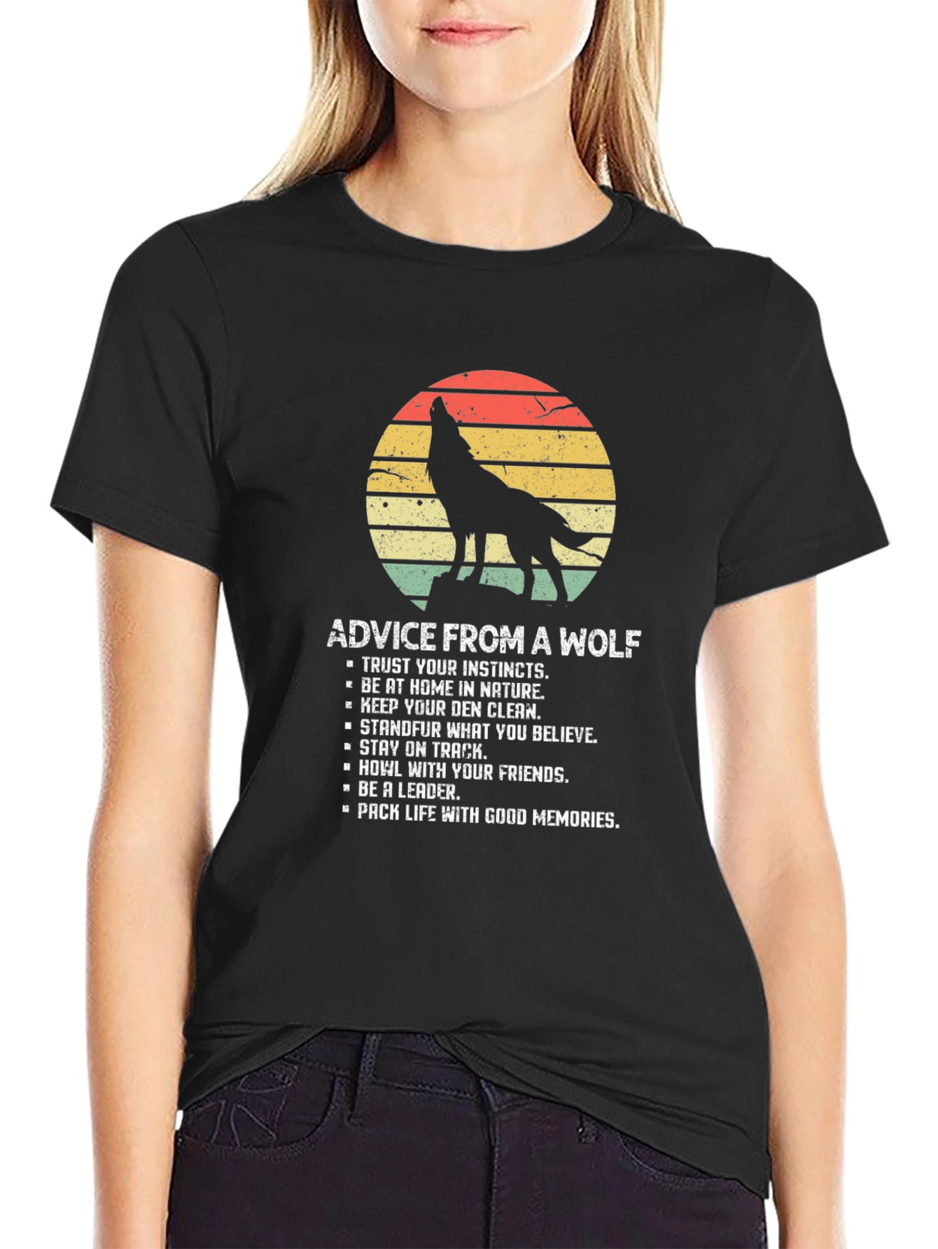 Wolf Advice Graphic Tee - Nature Inspired Black T-Shirt