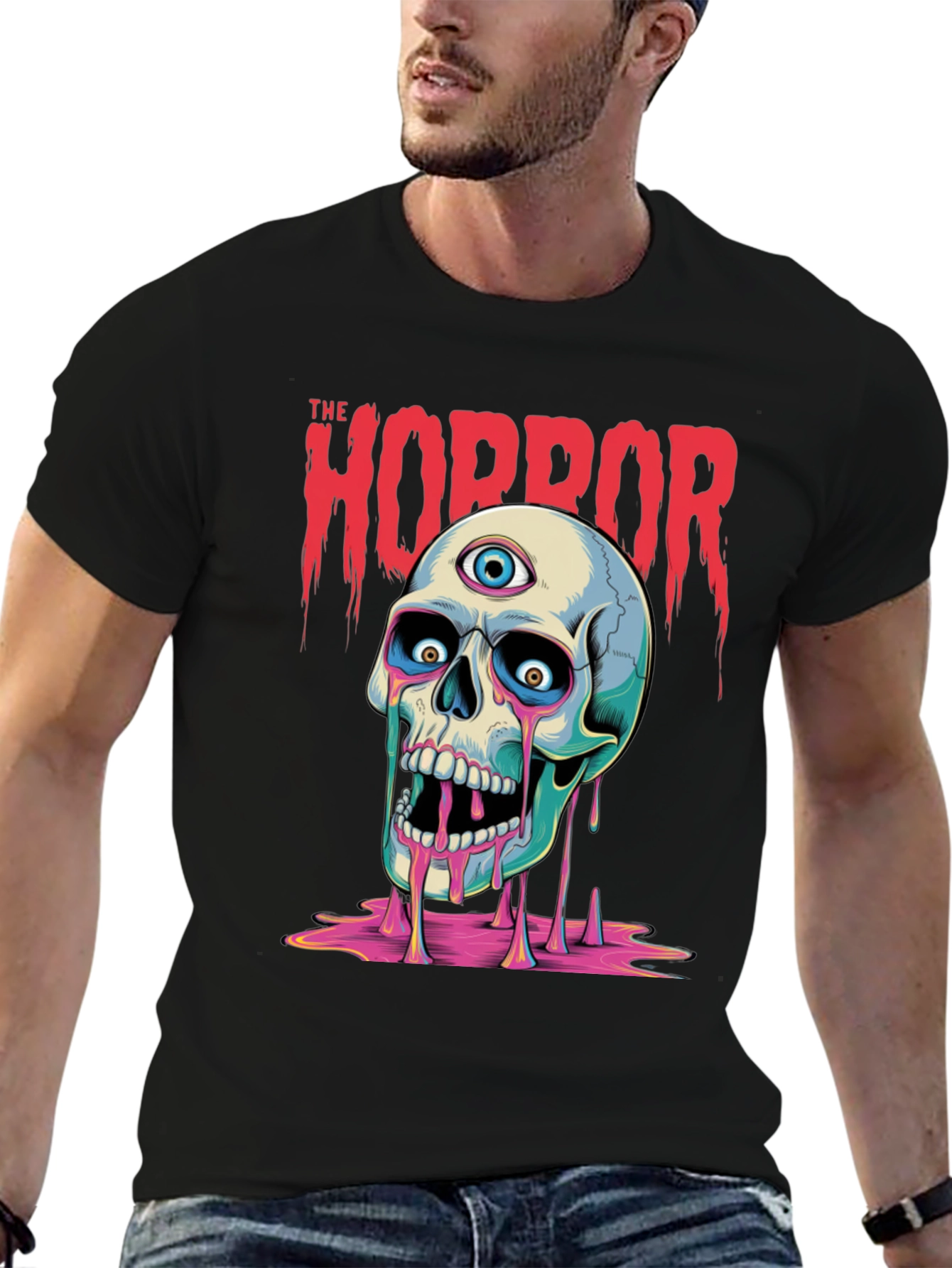 Horror Skull Graphic Print T-Shirt - Mens