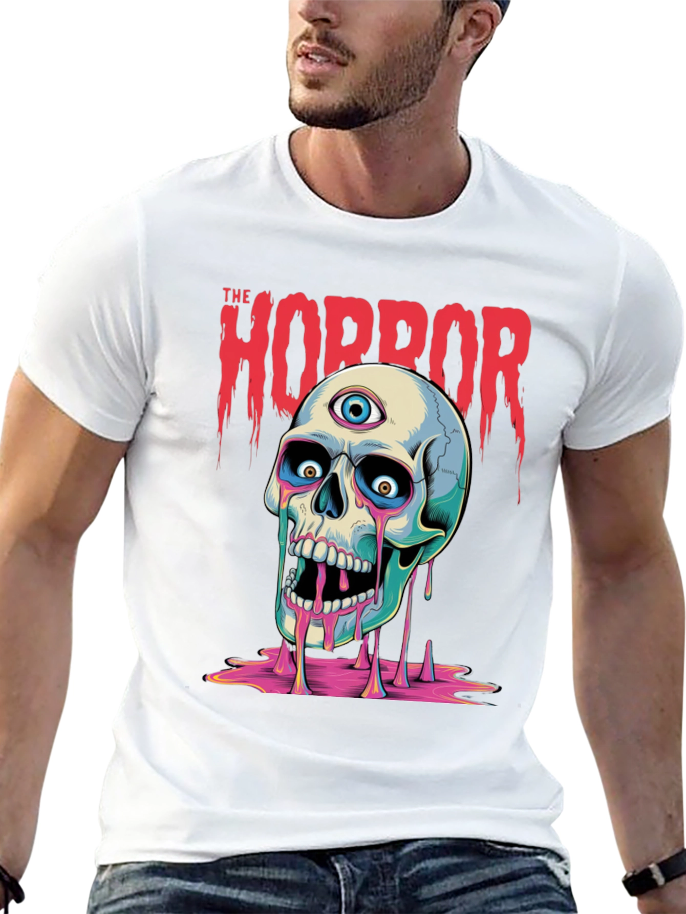 Horror Skull Graphic Print T-Shirt - Mens