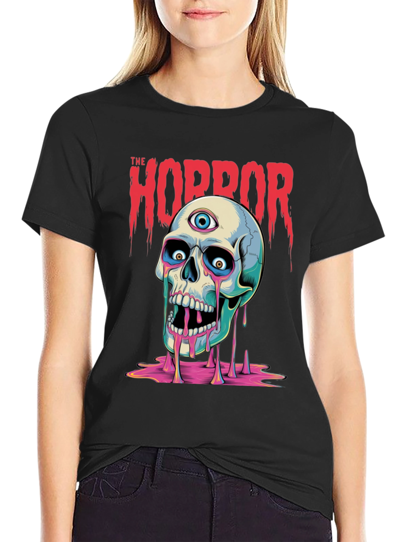 Horror Skull Graphic Print T-Shirt - Mens