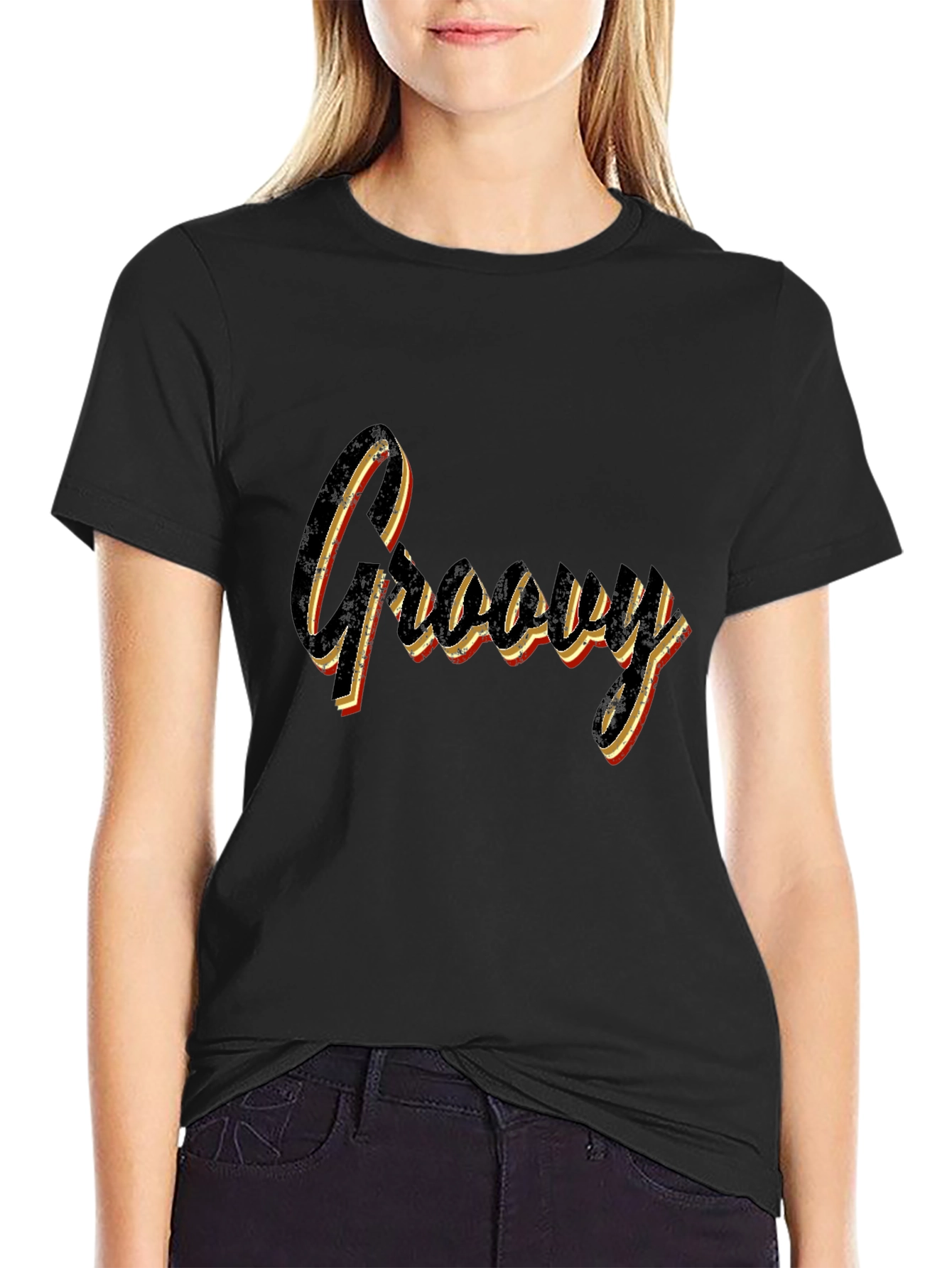 Retro Groovy Graphic Tee - Black