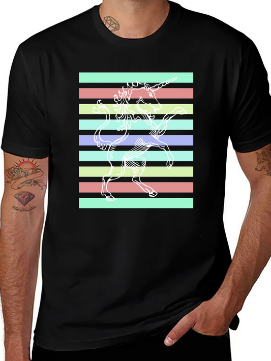 Unicorn Striped Graphic Tee - Black Cotton Blend