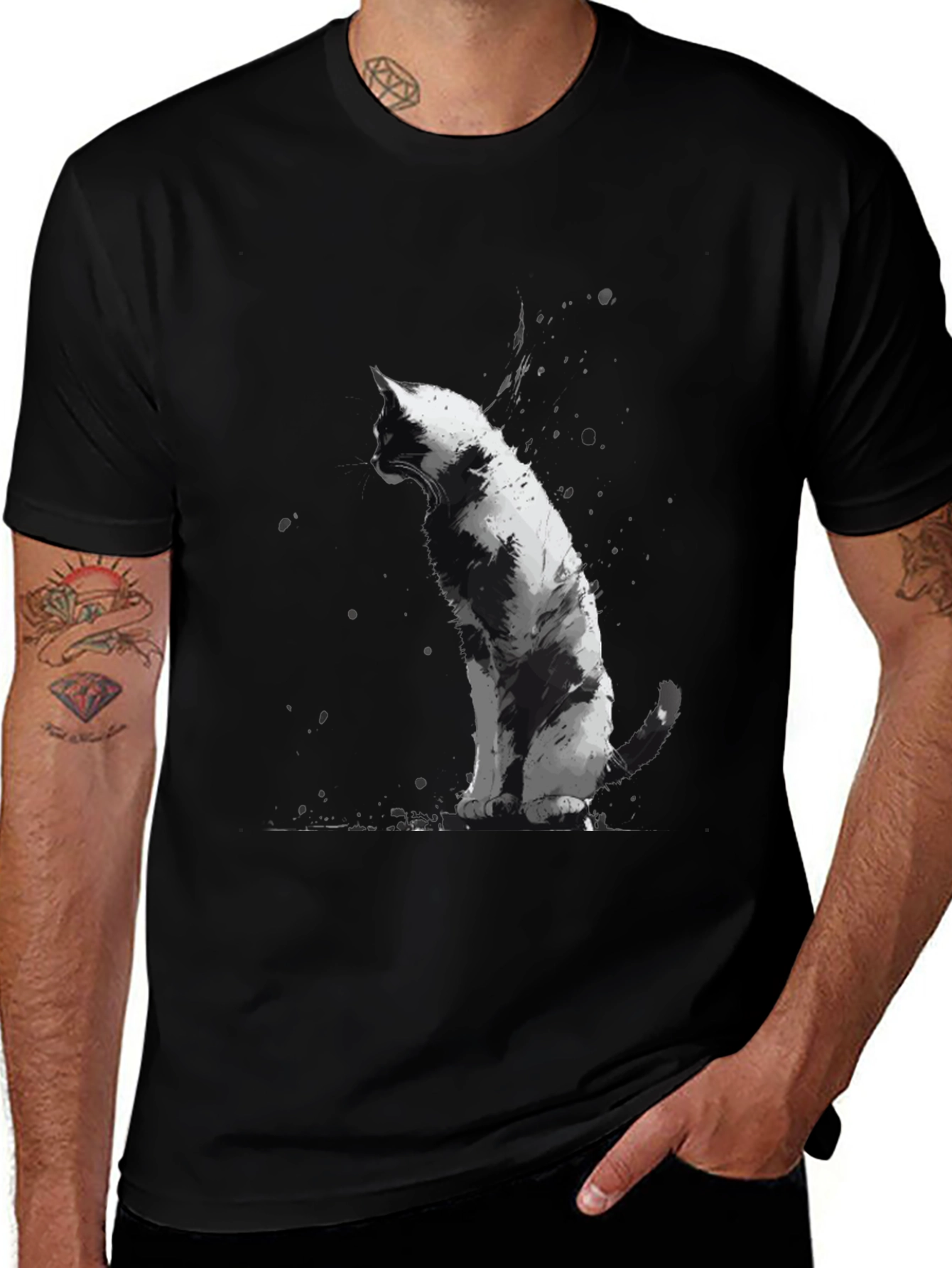 Cat Art Black T-Shirt - Unique Animal Graphic Tee