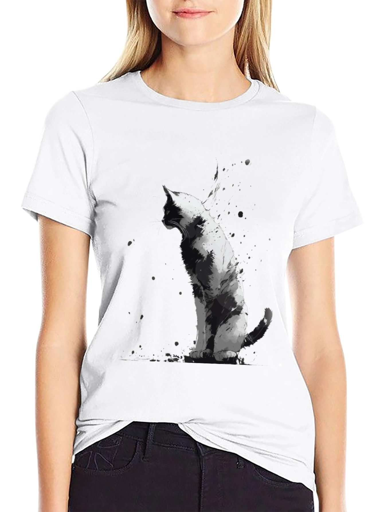 Cat Art Black T-Shirt - Unique Animal Graphic Tee