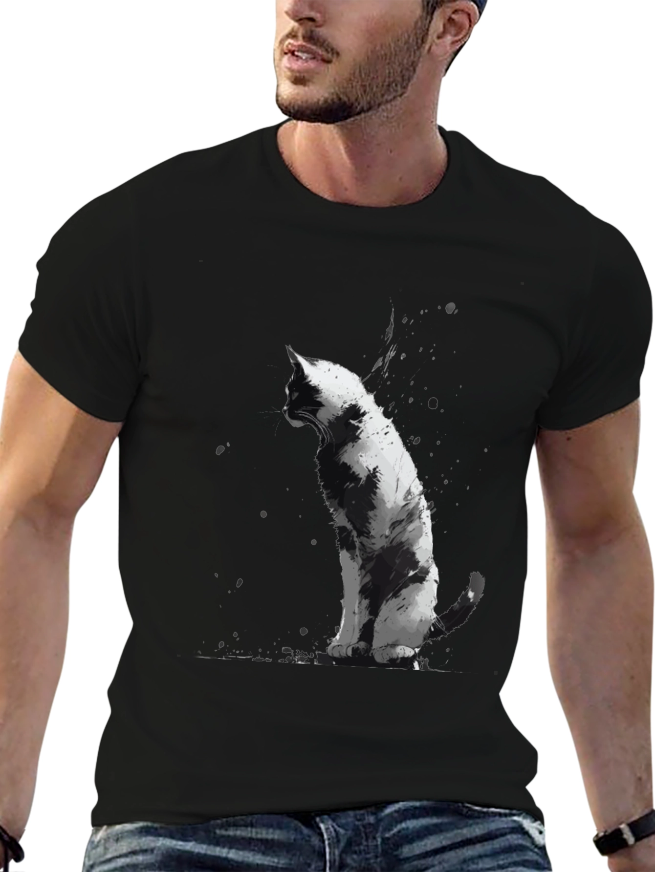 Cat Art Black T-Shirt - Unique Animal Graphic Tee