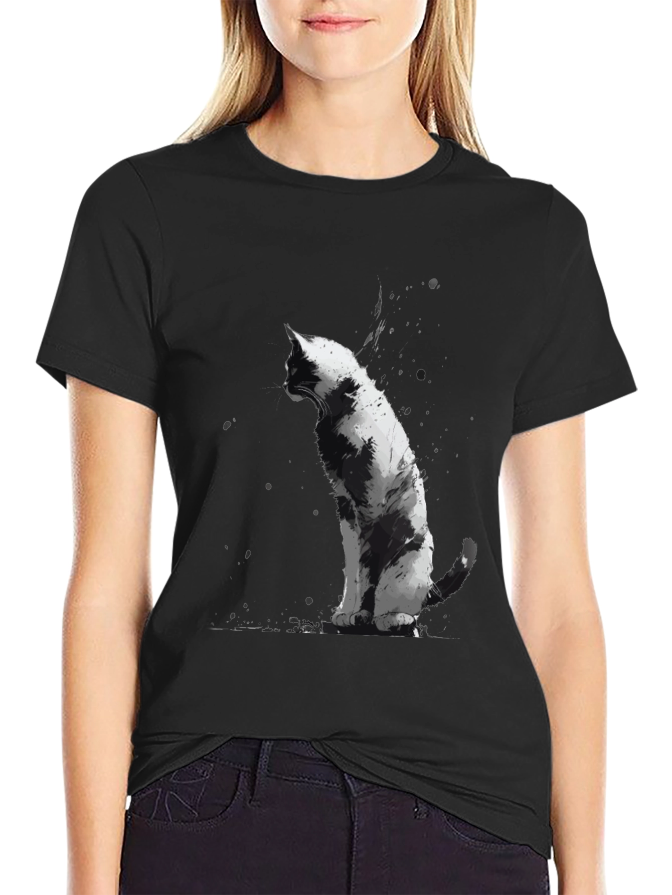 Cat Art Black T-Shirt - Unique Animal Graphic Tee