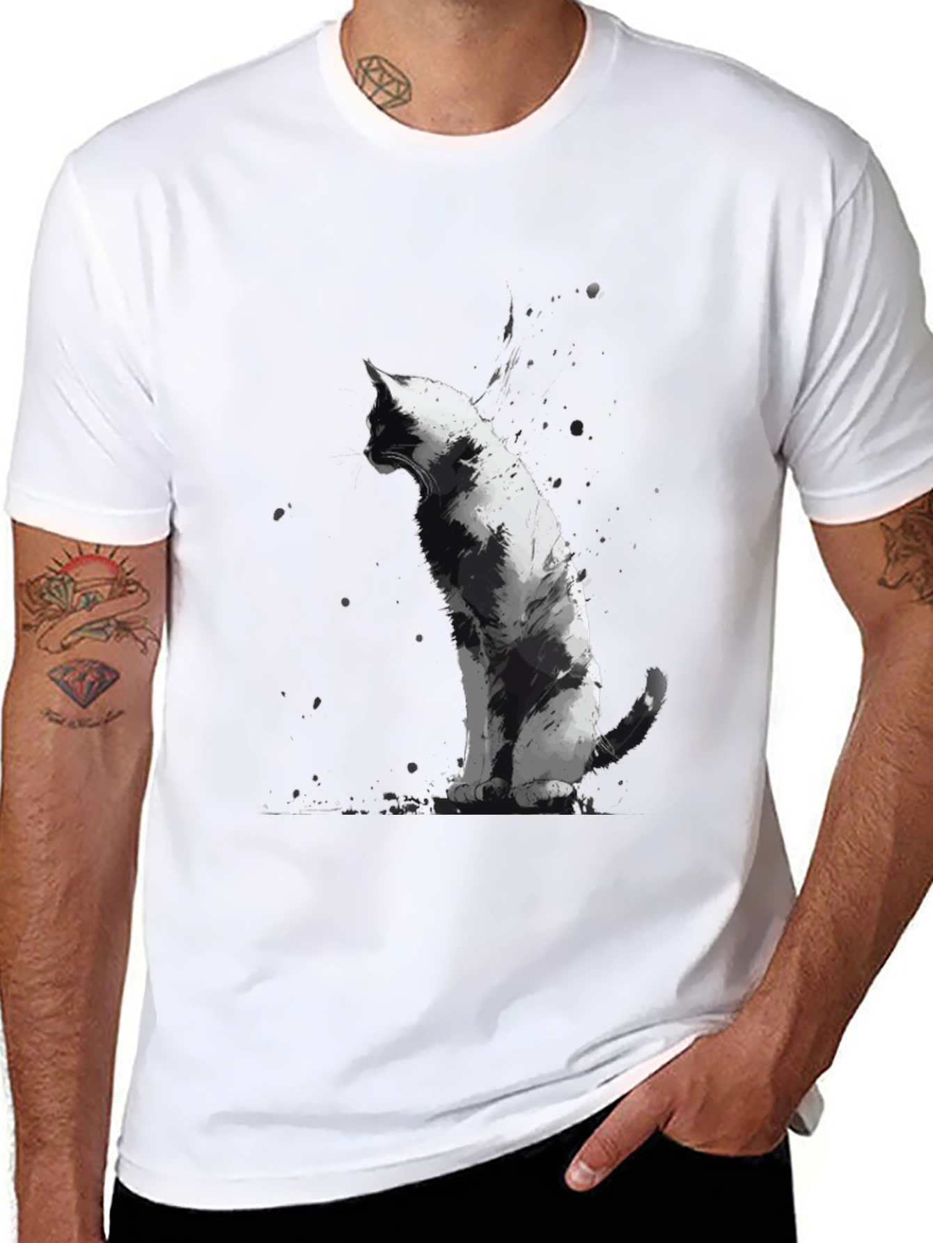 Cat Art Black T-Shirt - Unique Animal Graphic Tee