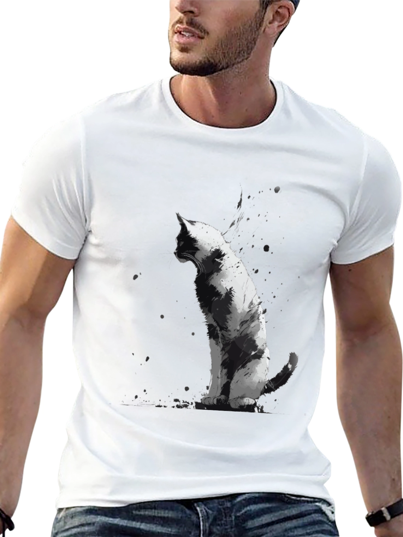 Cat Art Black T-Shirt - Unique Animal Graphic Tee