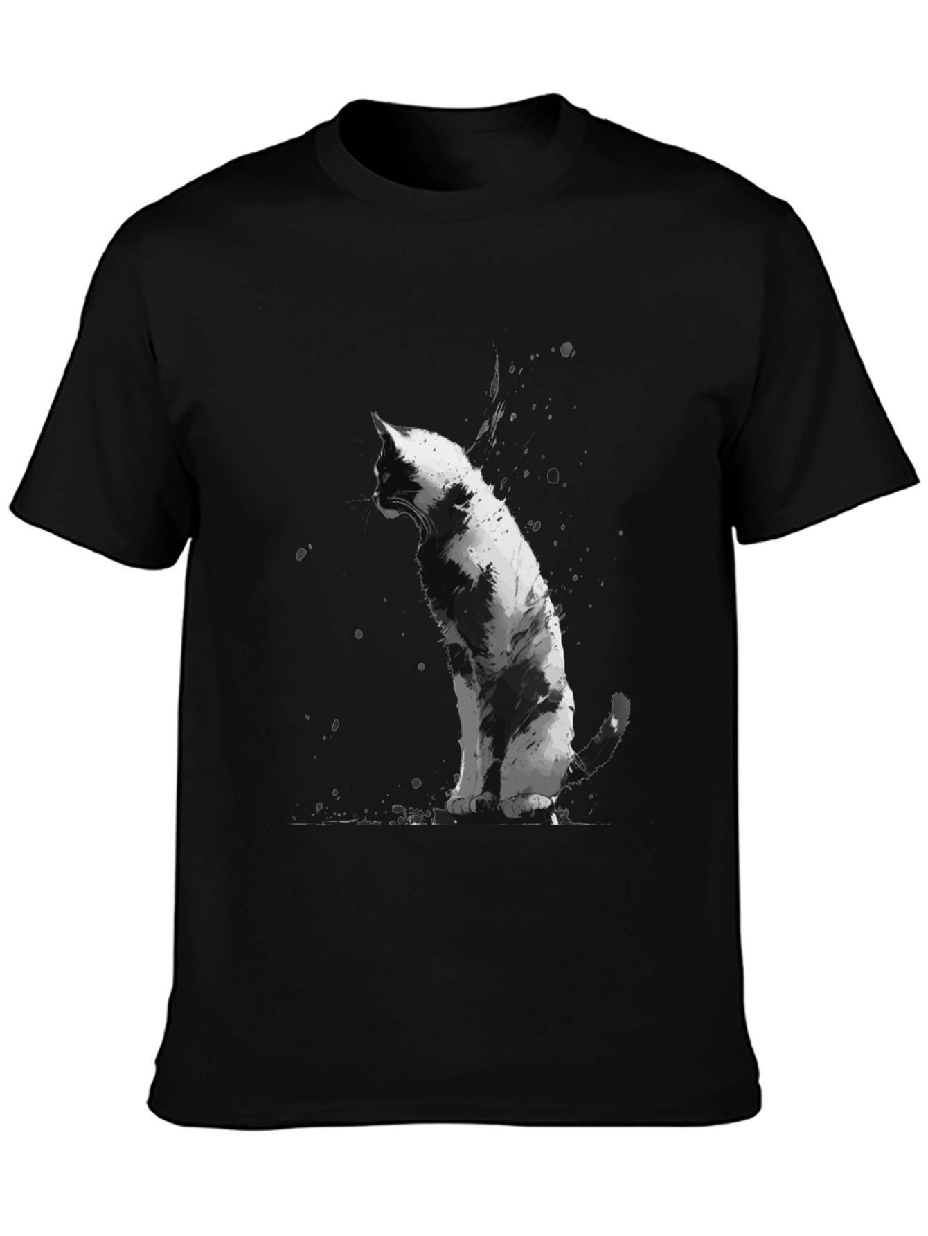 Cat Art Black T-Shirt - Unique Animal Graphic Tee