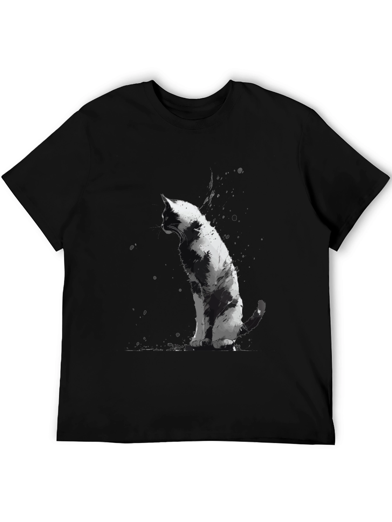Cat Art Black T-Shirt - Unique Animal Graphic Tee