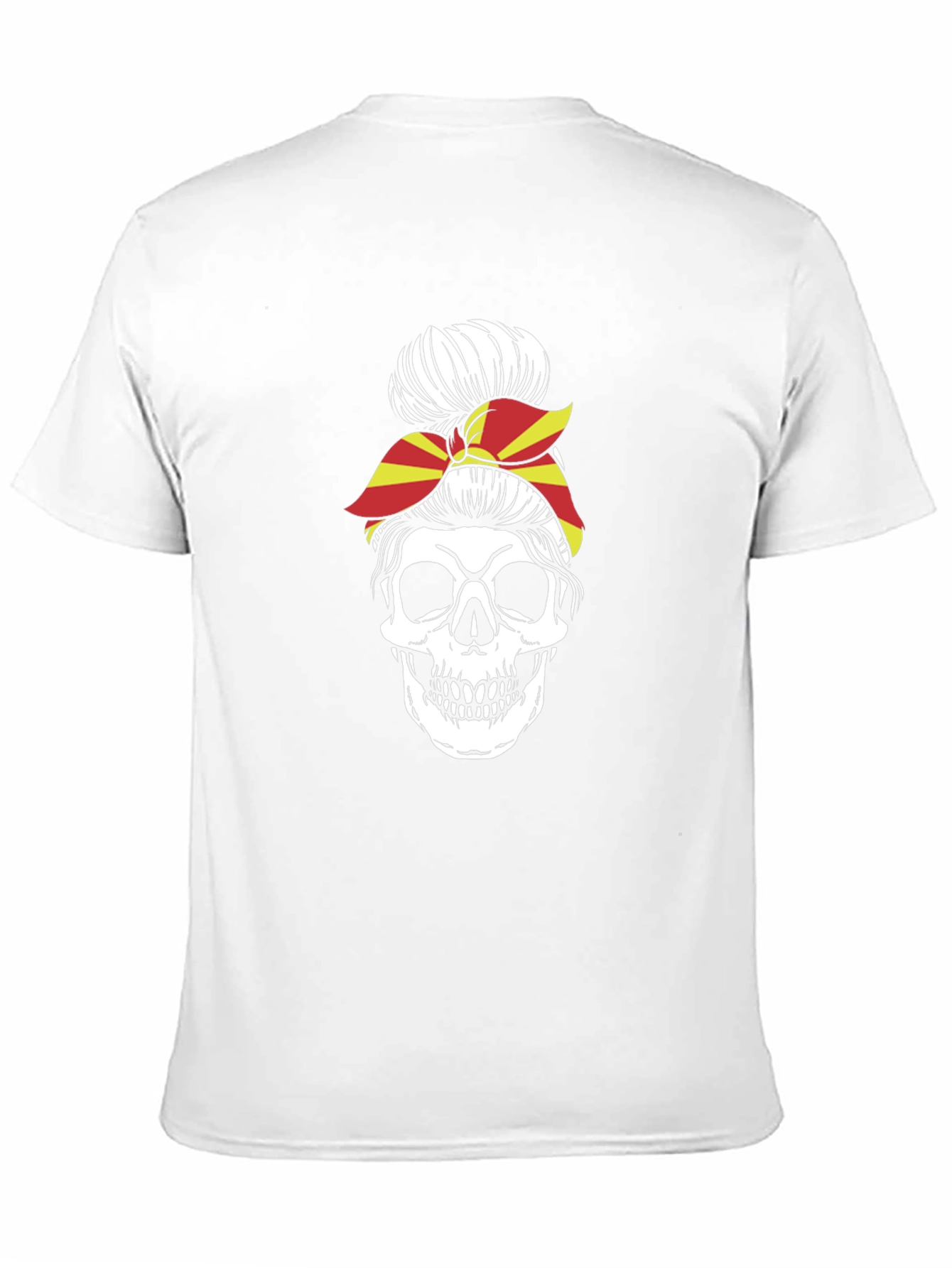 Skull Messy Bun Macedonia Flag Graphic Tee