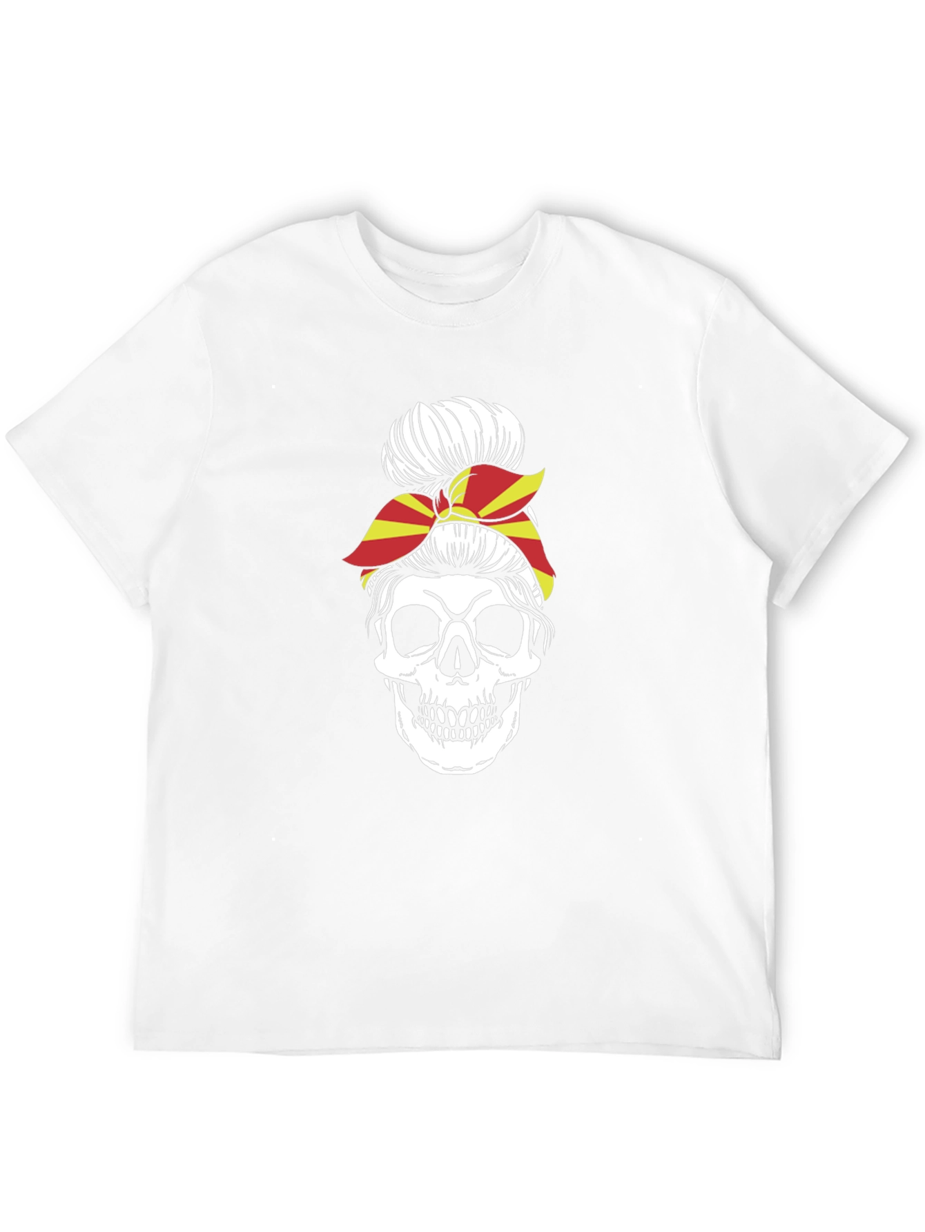 Skull Messy Bun Macedonia Flag Graphic Tee