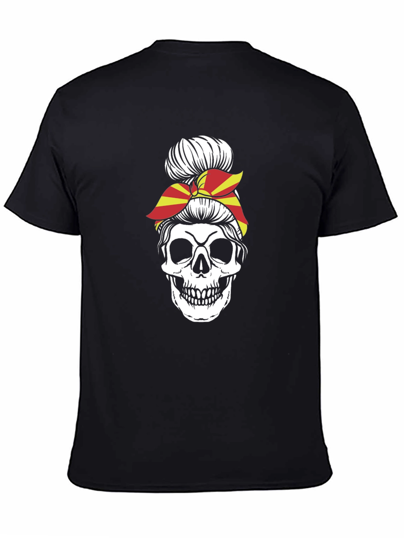 Skull Messy Bun Macedonia Flag Graphic Tee