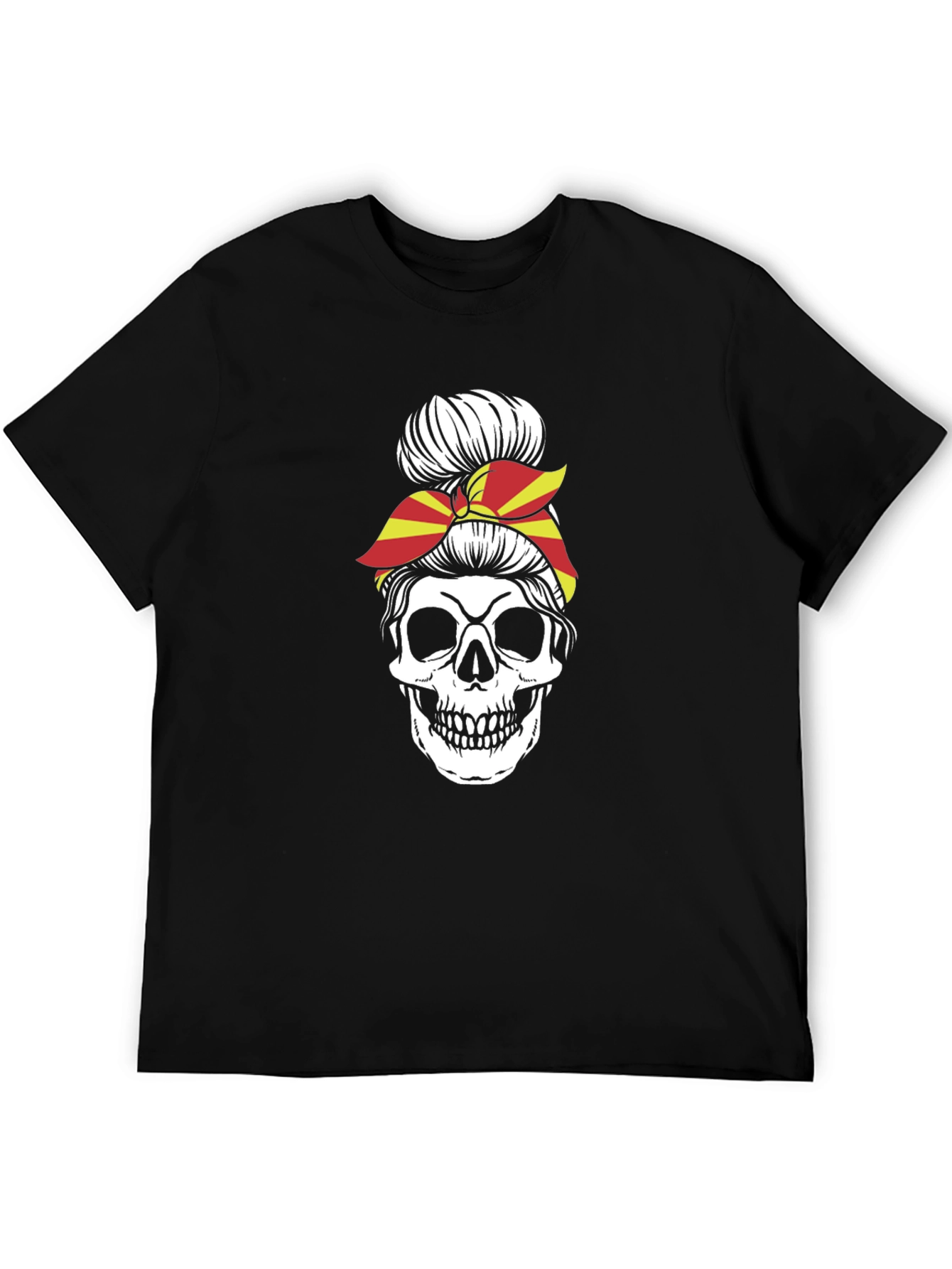 Skull Messy Bun Macedonia Flag Graphic Tee