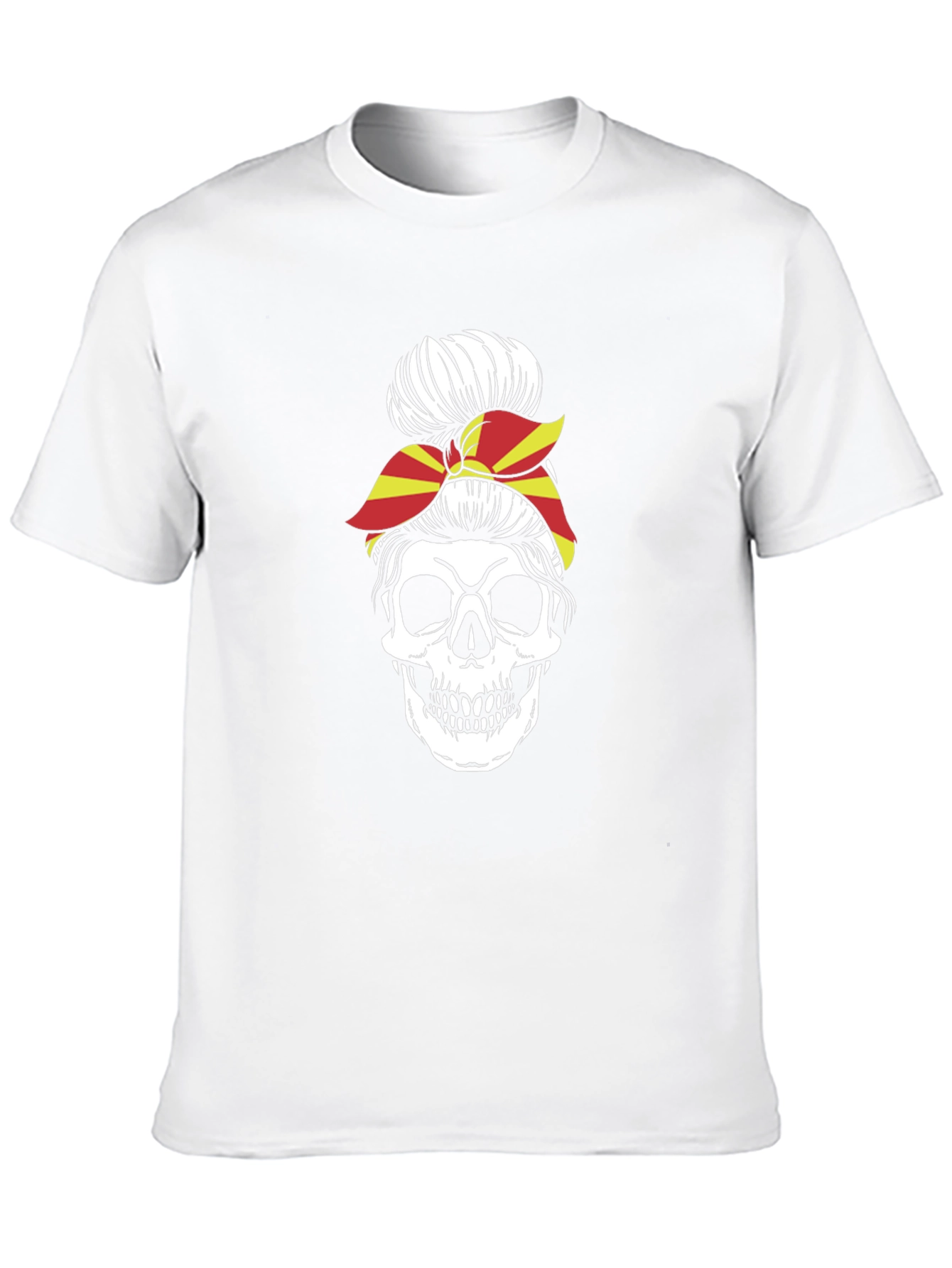 Skull Messy Bun Macedonia Flag Graphic Tee