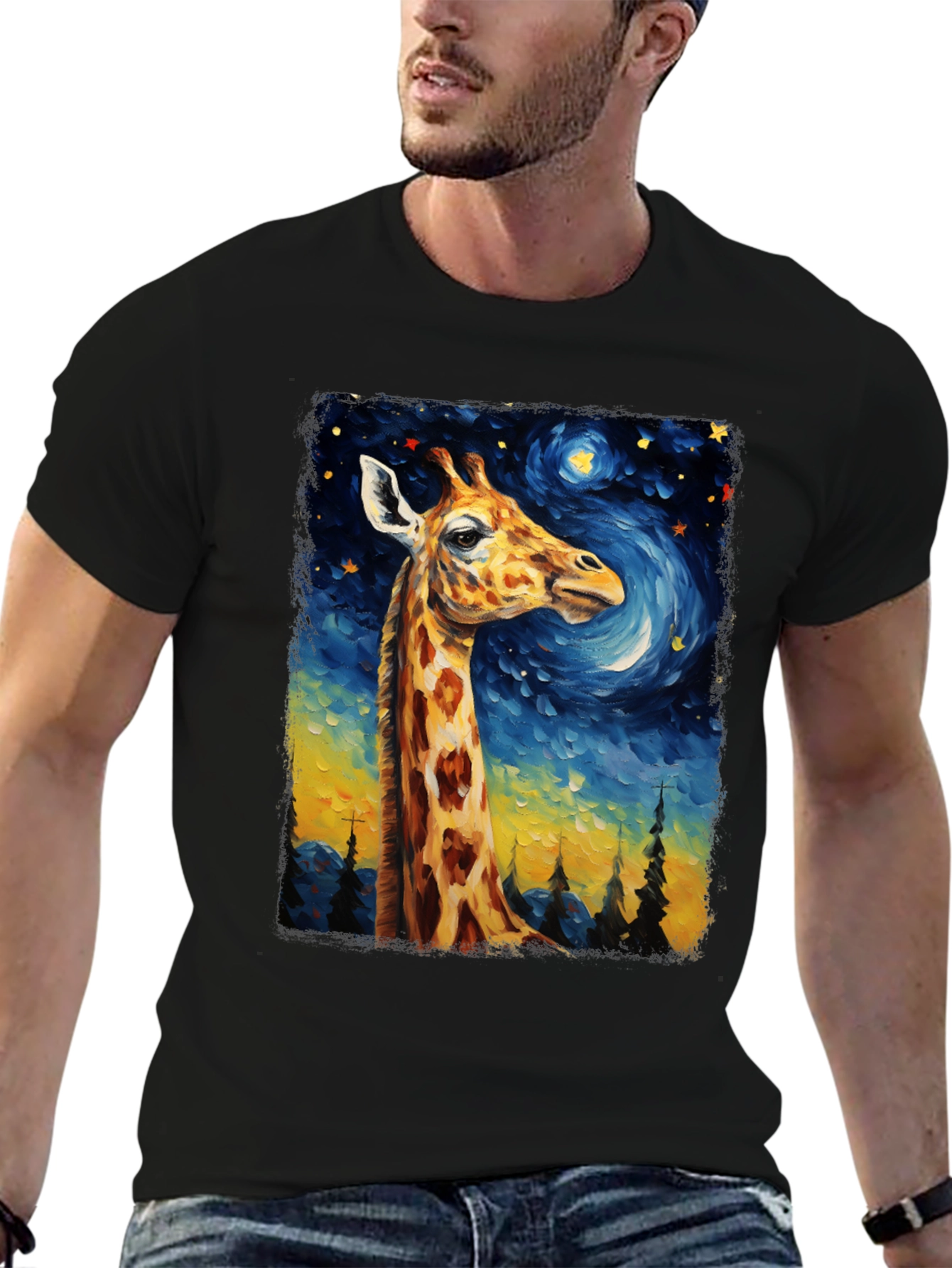 Giraffe Starry Night Art T-Shirt