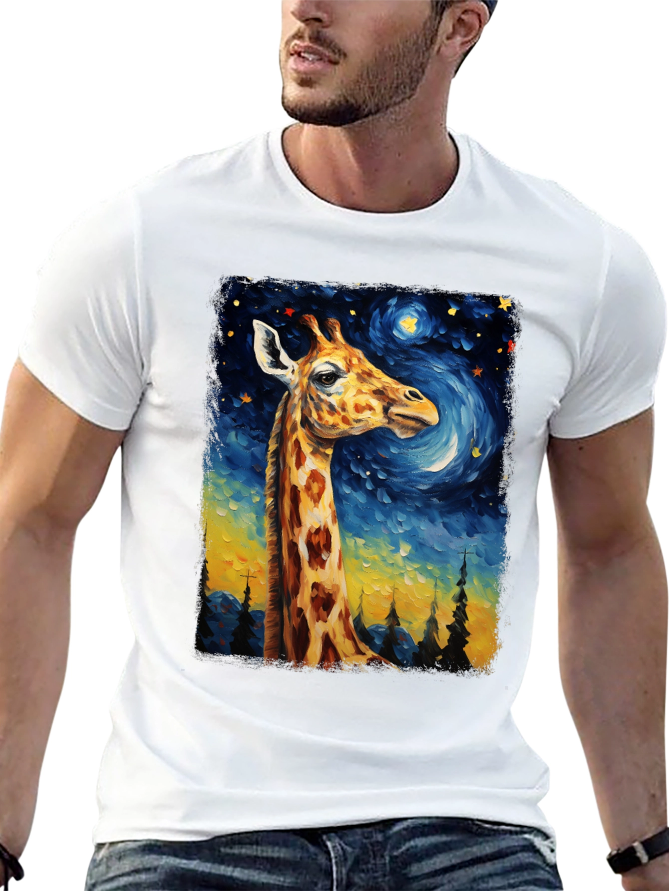 Giraffe Starry Night Art T-Shirt