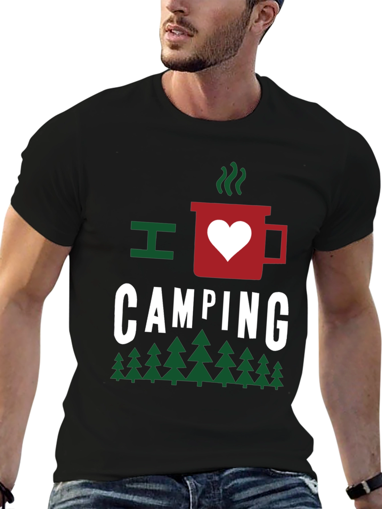 I Heart Camping Graphic Tee - Black Cotton T-Shirt