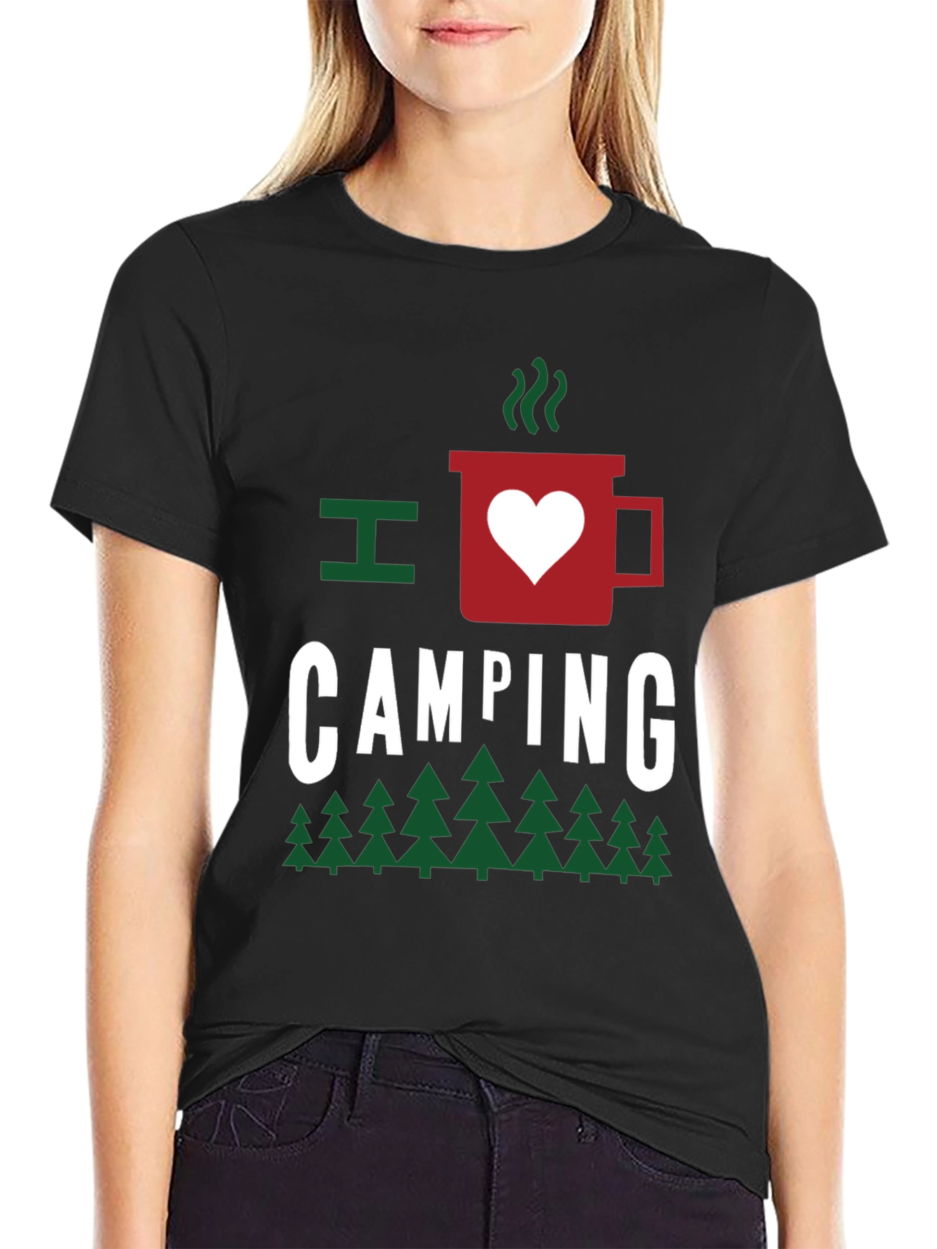 I Heart Camping Graphic Tee - Black Cotton T-Shirt