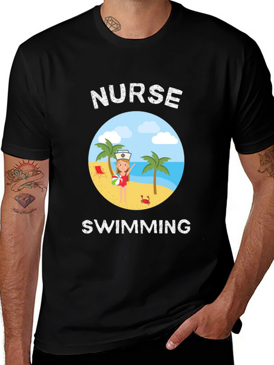 Nurse Swimming Graphic T-Shirt - Summer Vacation Tee