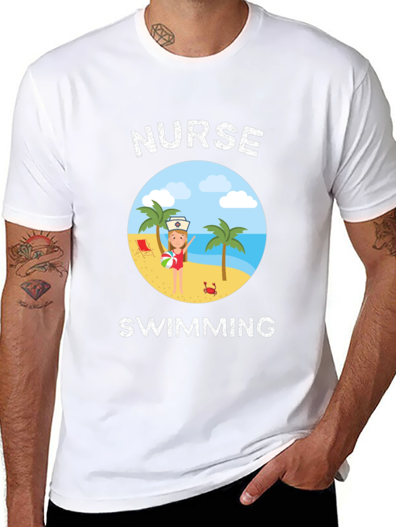 Nurse Swimming Graphic T-Shirt - Summer Vacation Tee