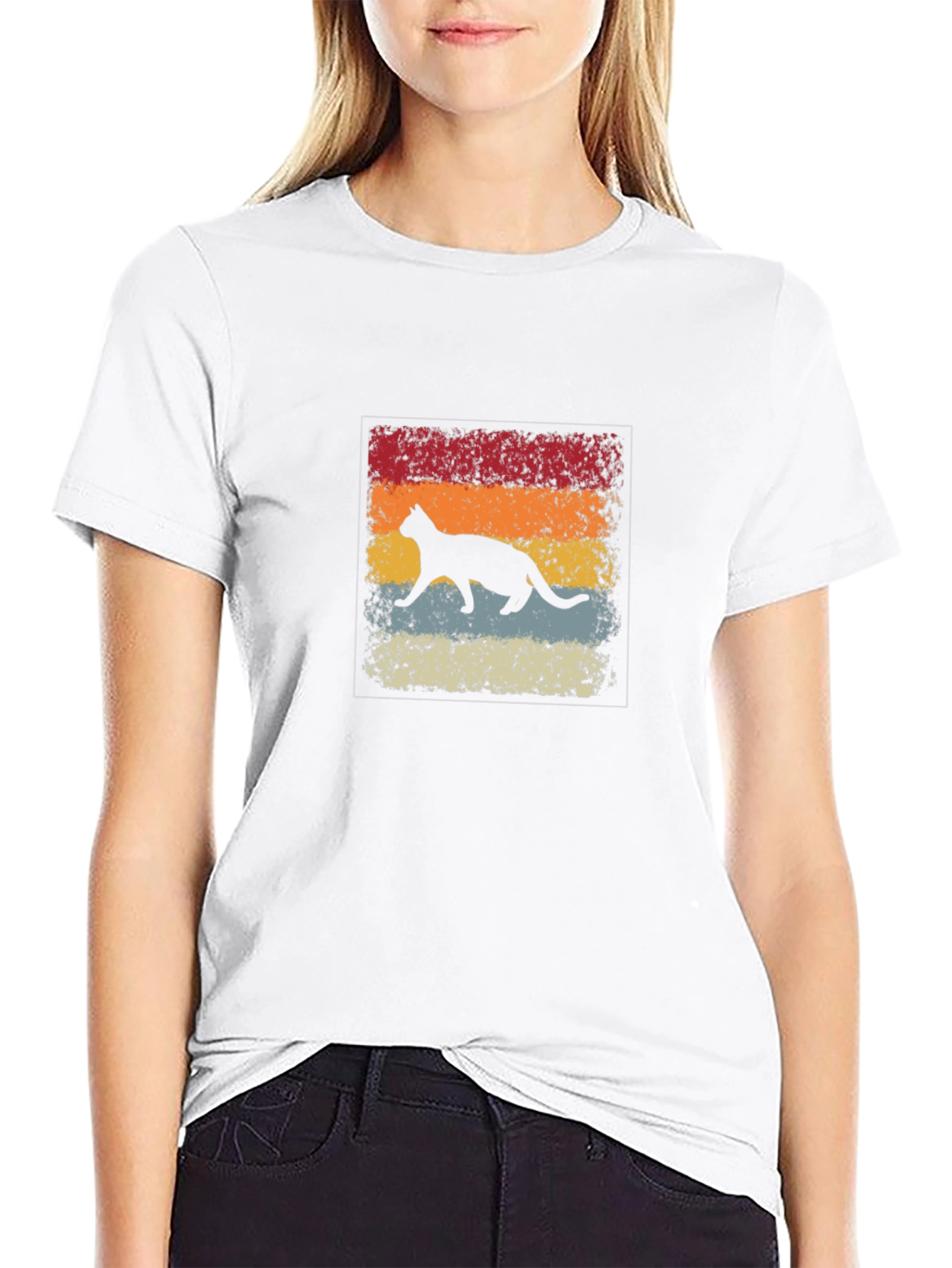 Retro Cat Silhouette Graphic T-Shirt