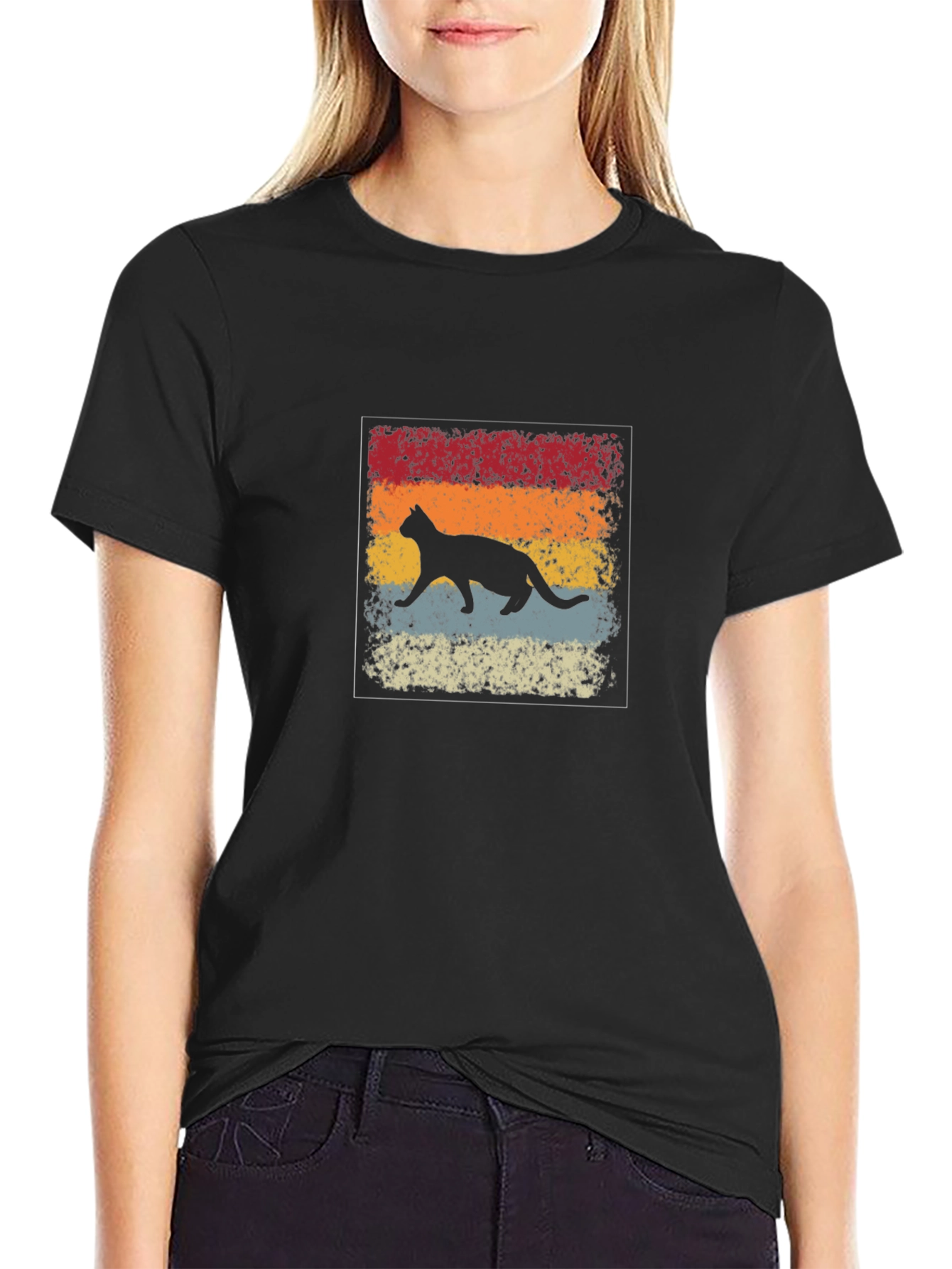 Retro Cat Silhouette Graphic T-Shirt