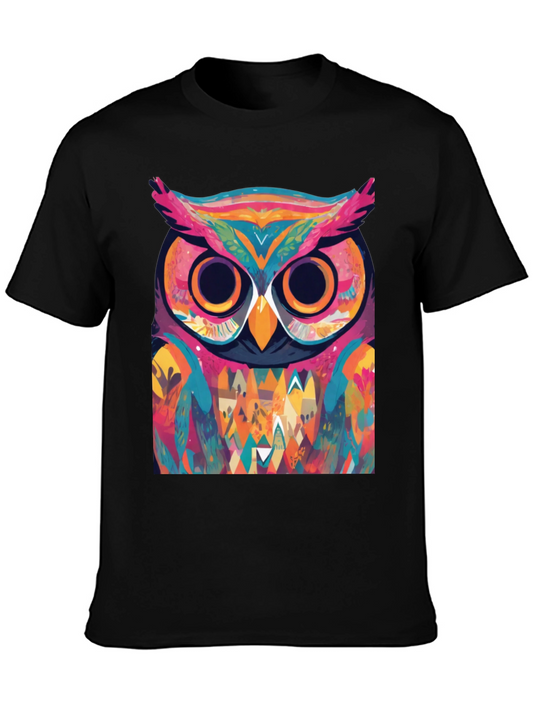 Abstract Owl Graphic Tee - Cool Colorful Design