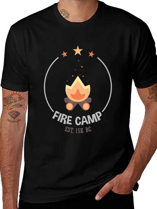 Fire Camp Graphic Tee - Black Cotton T-Shirt