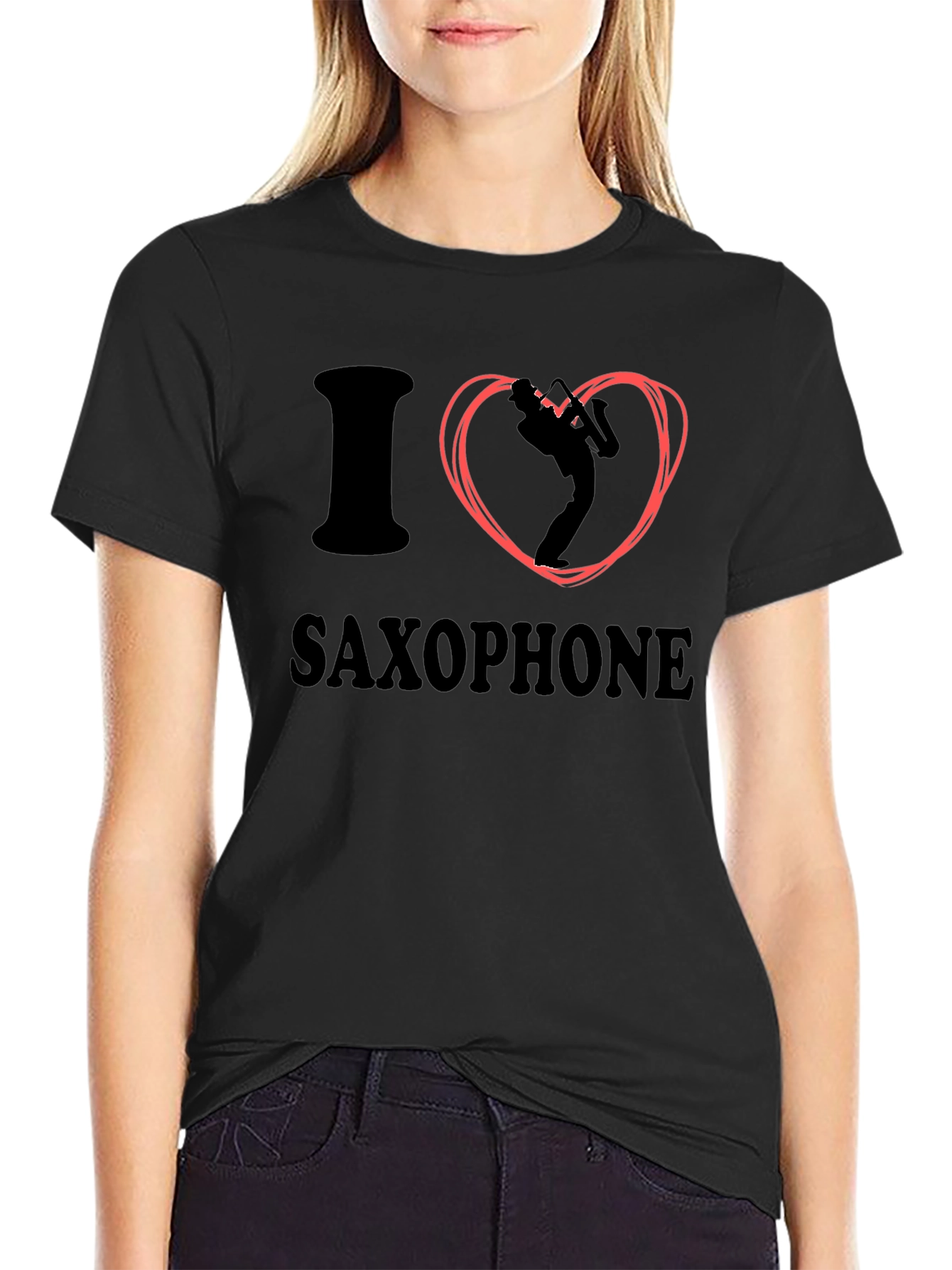 I Love Saxophone Graphic Tee - Black Cotton T-Shirt