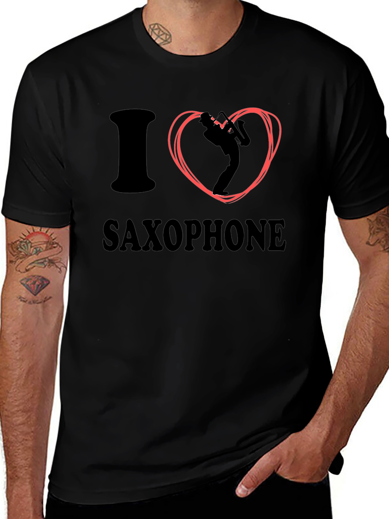 I Love Saxophone Graphic Tee - Black Cotton T-Shirt