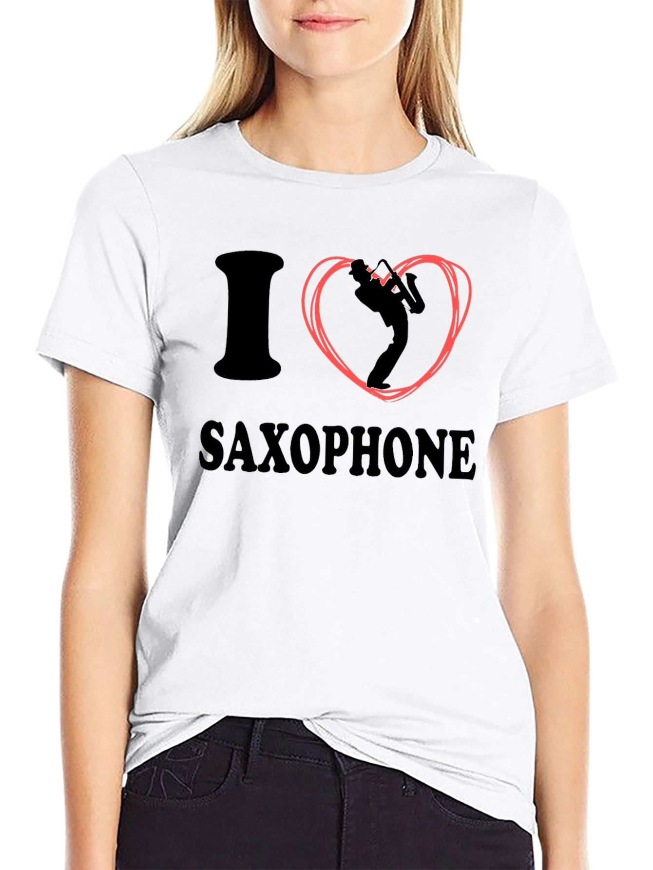 I Love Saxophone Graphic Tee - Black Cotton T-Shirt