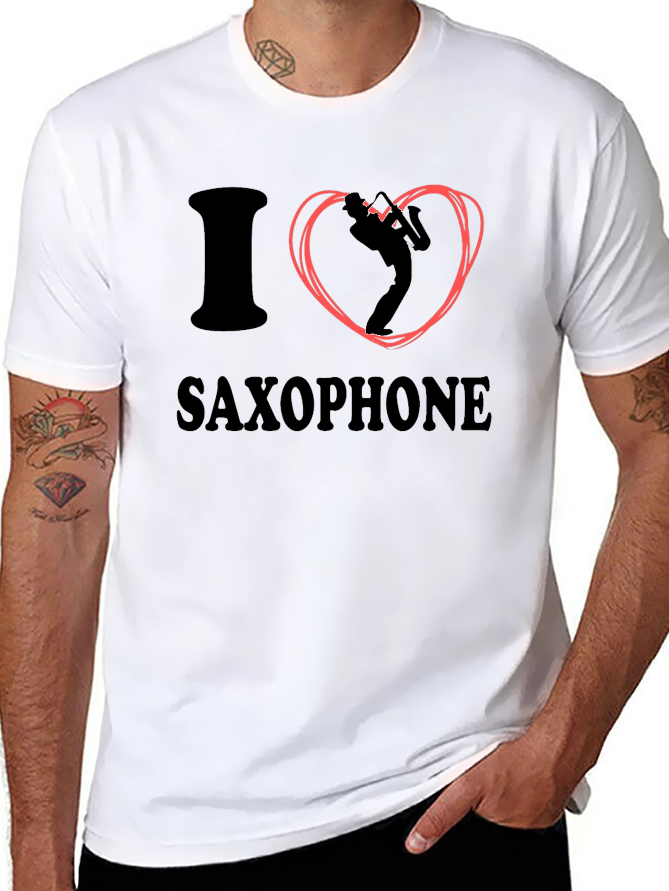 I Love Saxophone Graphic Tee - Black Cotton T-Shirt