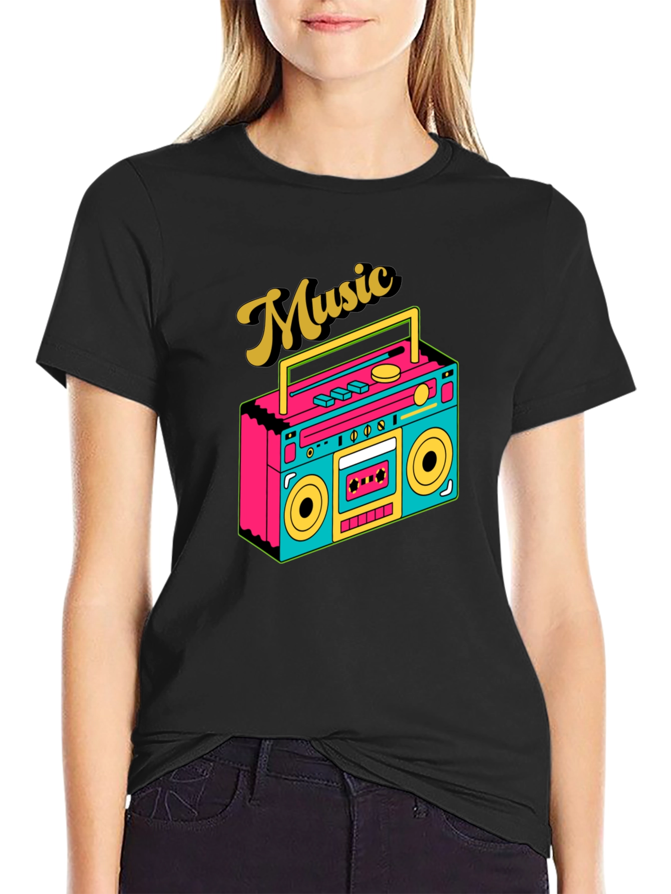 Retro Music Lover T-Shirt Boombox Graphic Tee