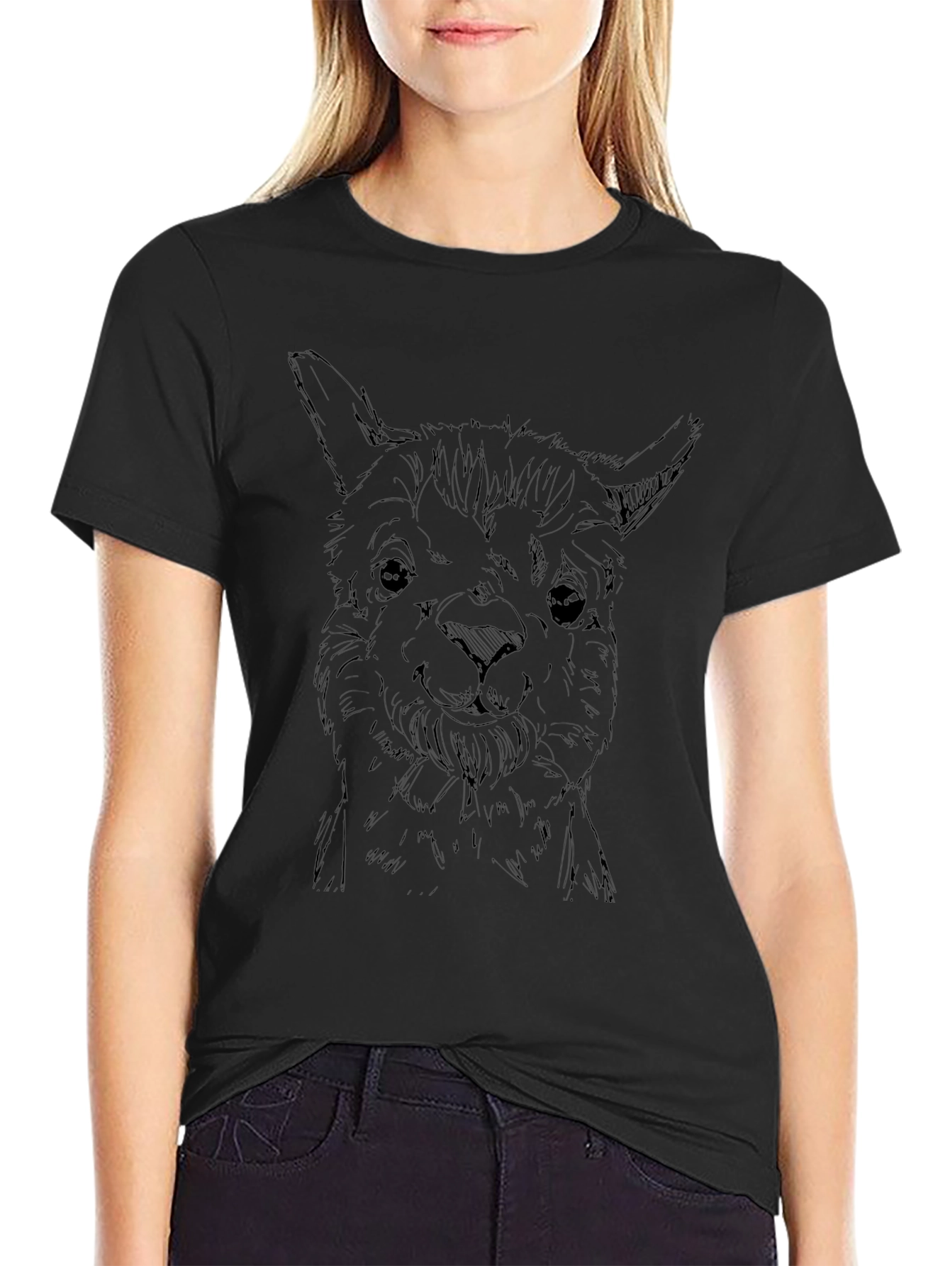 Alpaca Sketch Black T-Shirt - Stylish Animal Tee