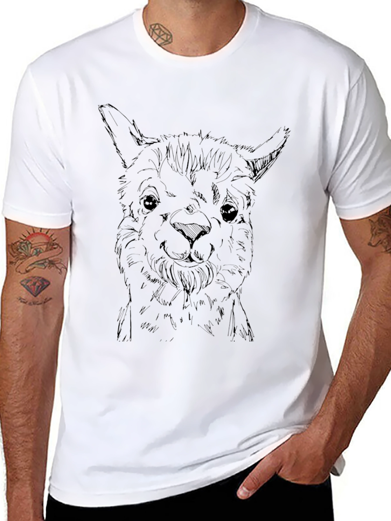 Alpaca Sketch Black T-Shirt - Stylish Animal Tee