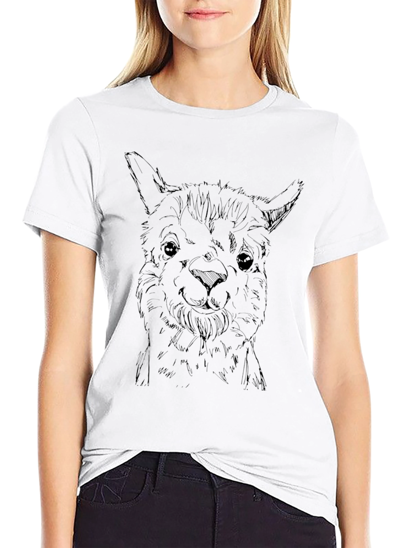 Alpaca Sketch Black T-Shirt - Stylish Animal Tee