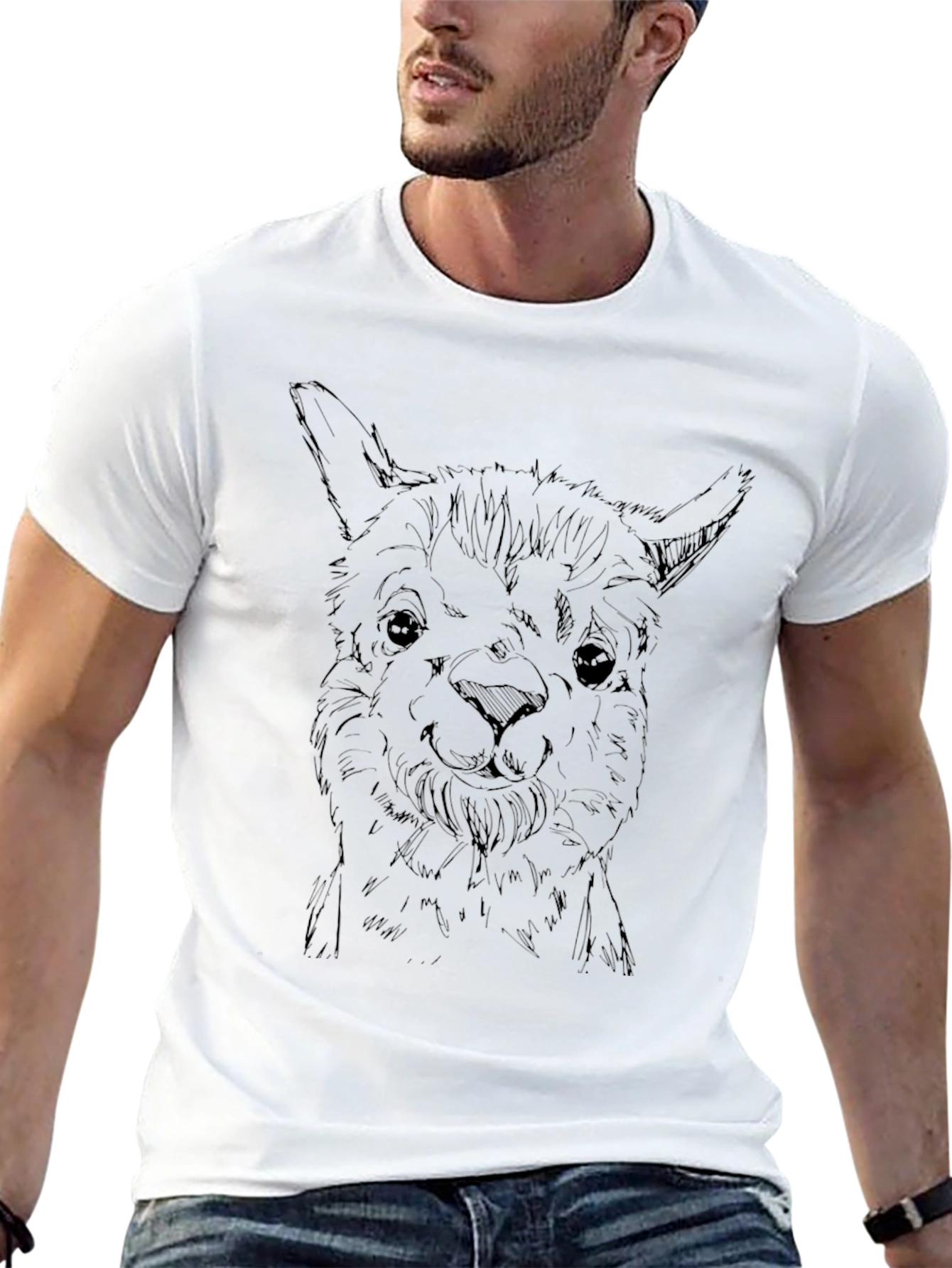 Alpaca Sketch Black T-Shirt - Stylish Animal Tee