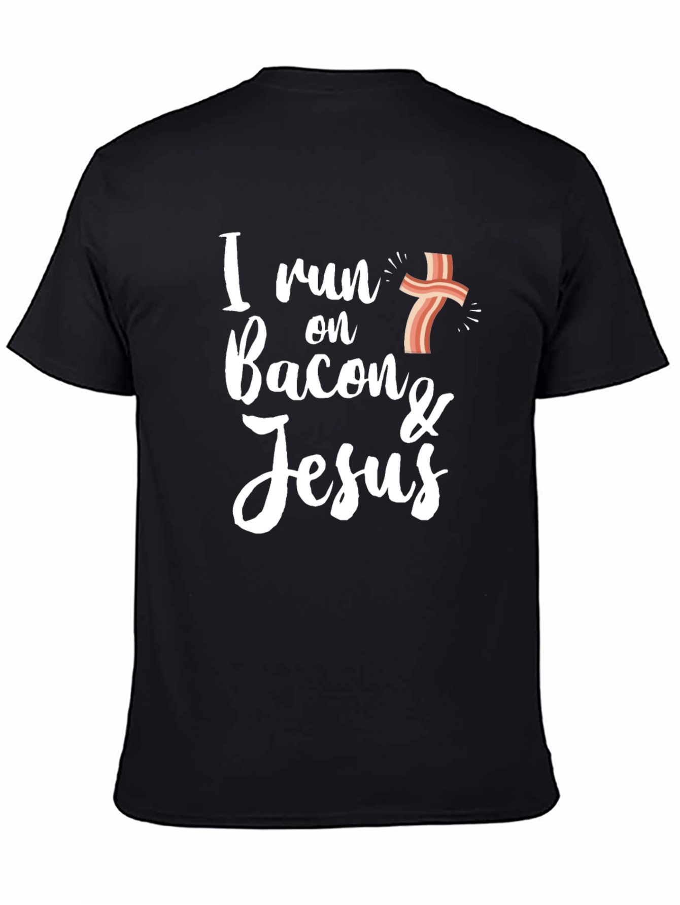 I Run on Bacon & Jesus Black Graphic T-Shirt