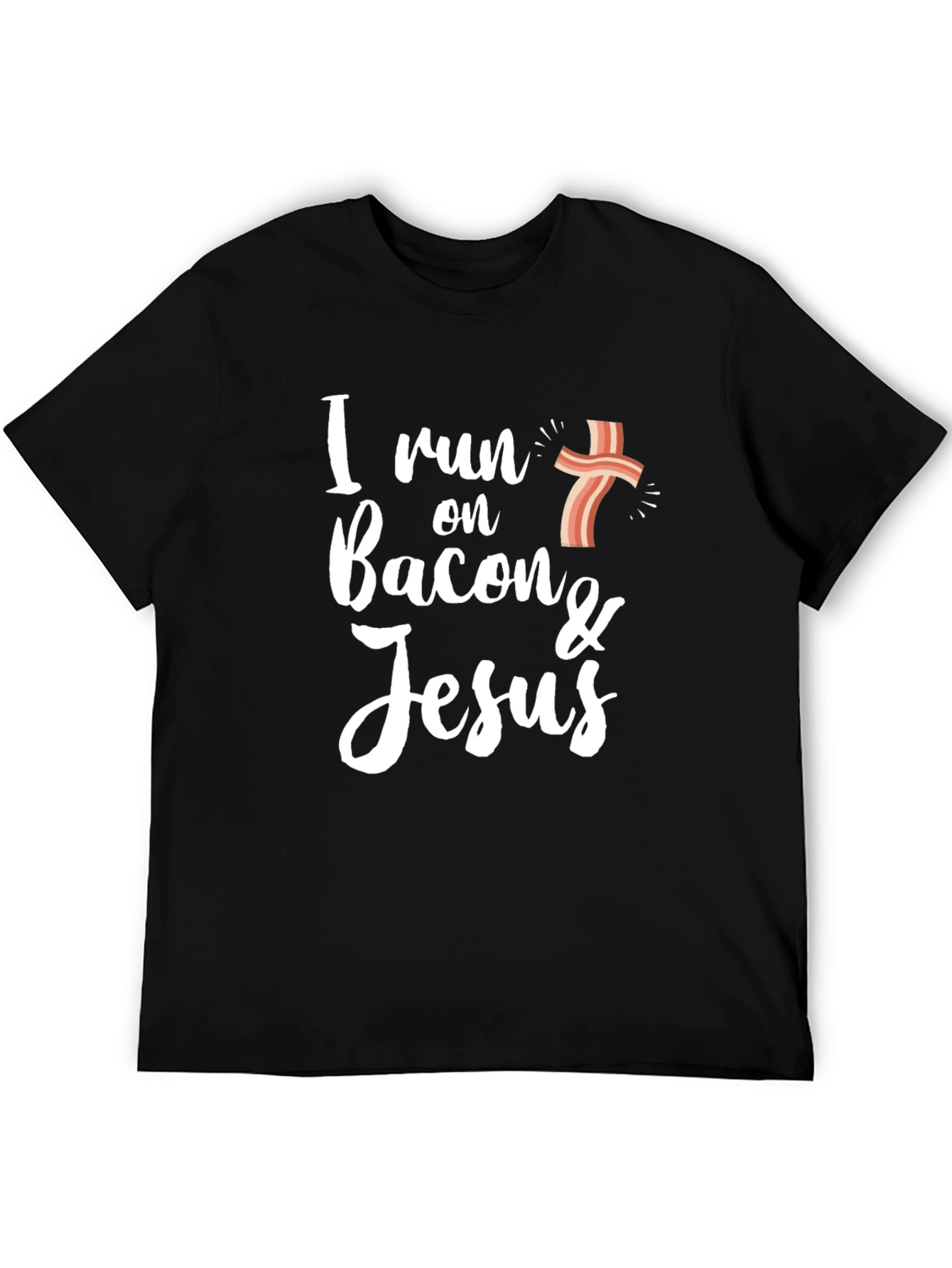 I Run on Bacon & Jesus Black Graphic T-Shirt