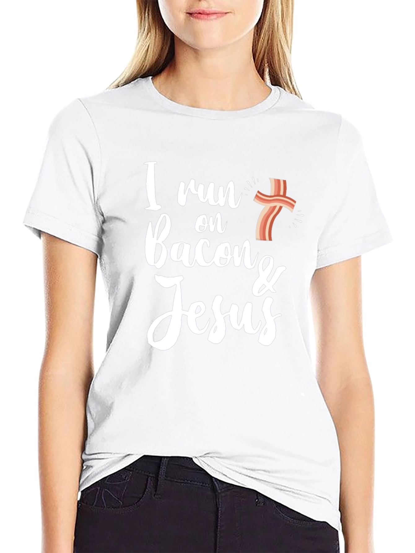 I Run on Bacon & Jesus Black Graphic T-Shirt