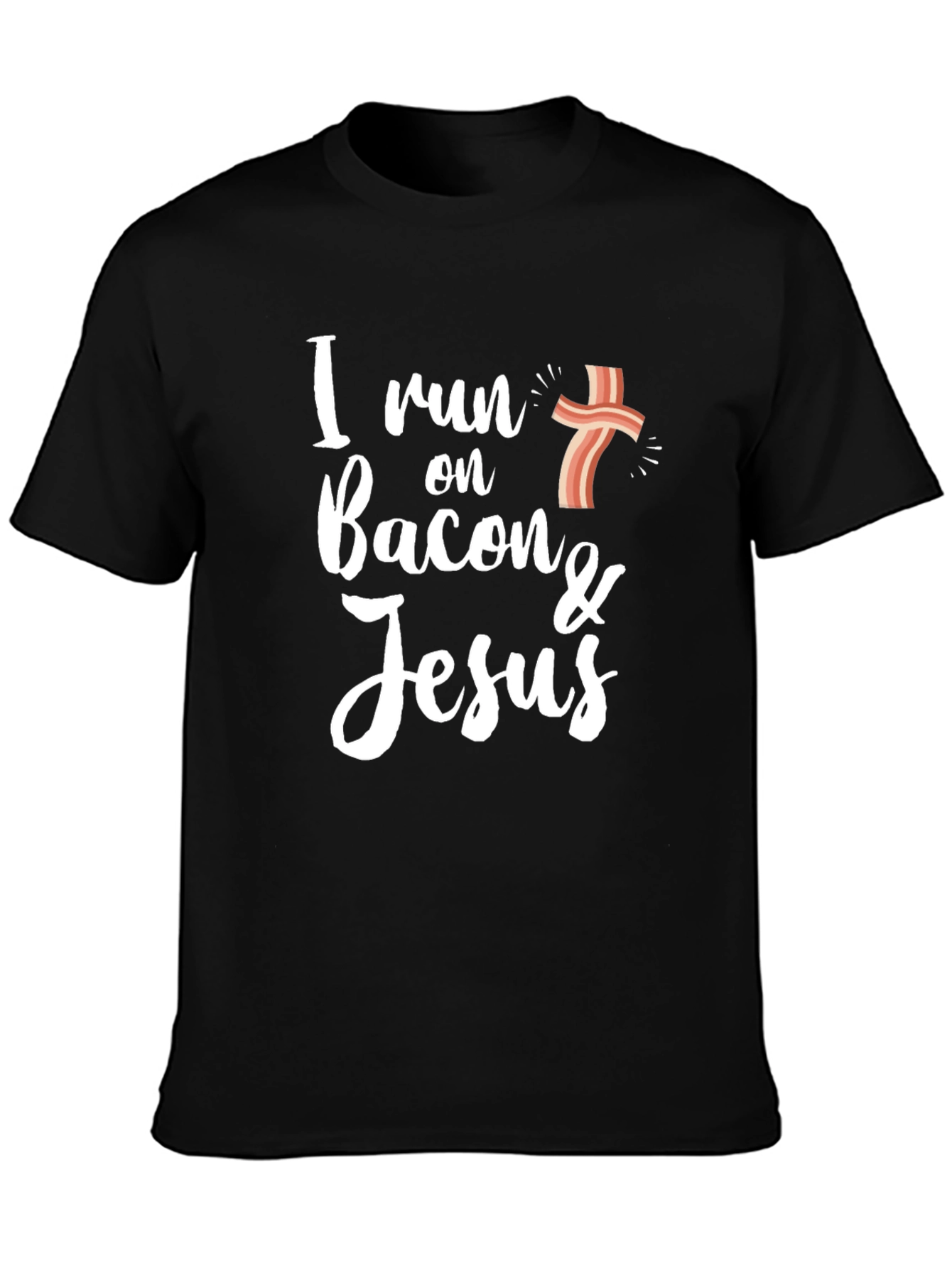 I Run on Bacon & Jesus Black Graphic T-Shirt