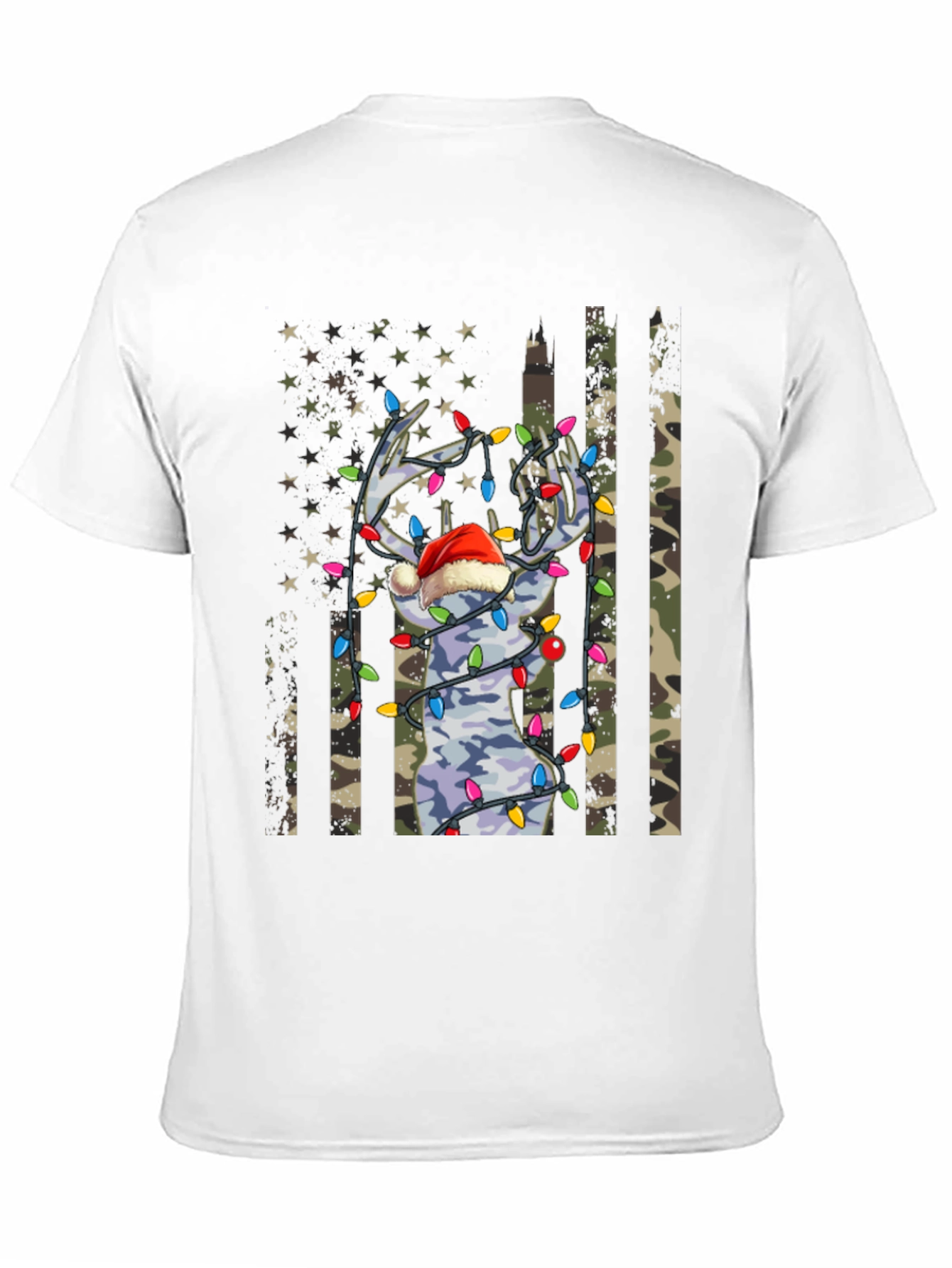 Camouflage Deer Christmas Lights Graphic Tee