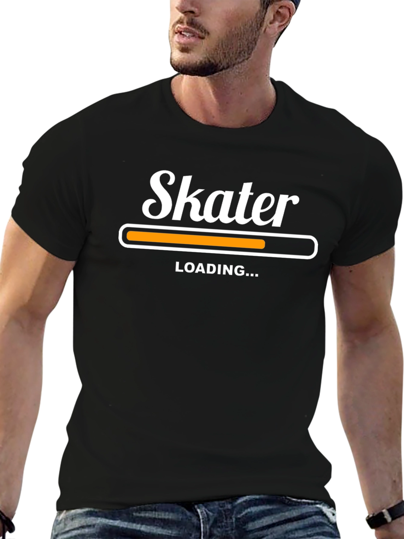 Skater Loading Graphic Tee - Black Cotton Blend T-Shirt