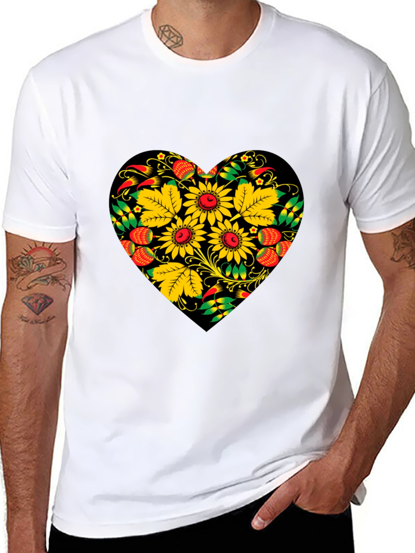 Floral Heart Black T-Shirt
