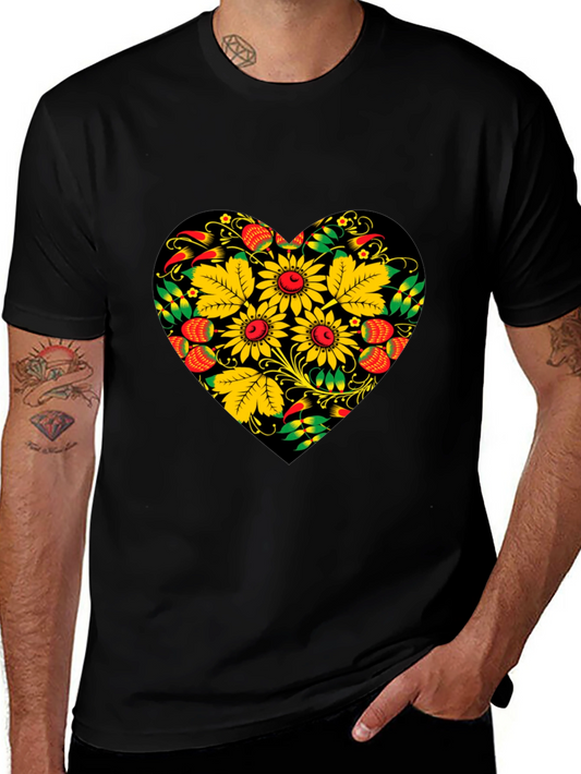Floral Heart Black T-Shirt