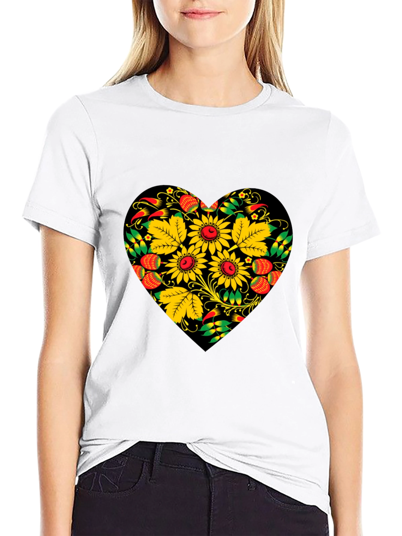 Floral Heart Black T-Shirt