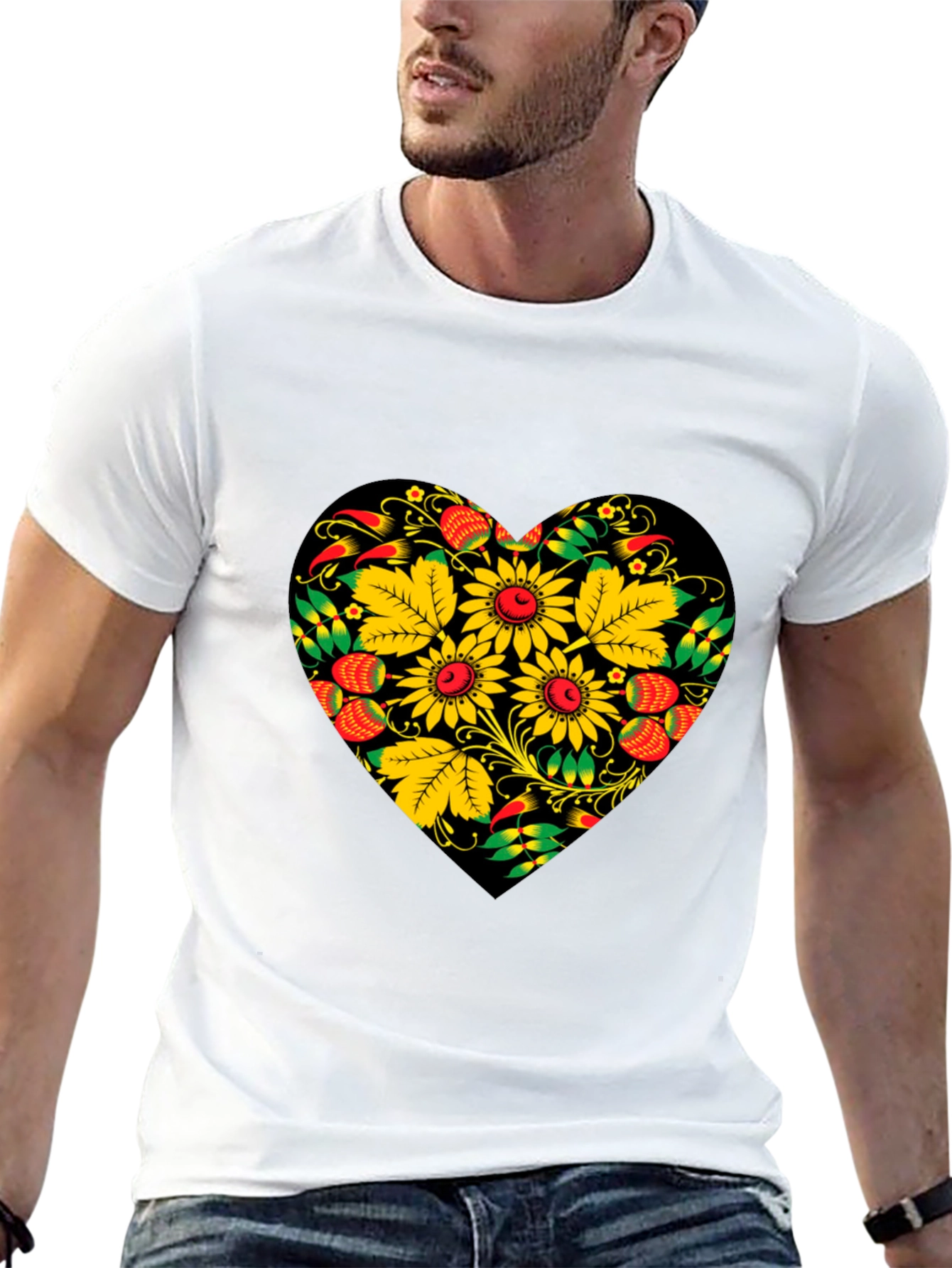 Floral Heart Black T-Shirt