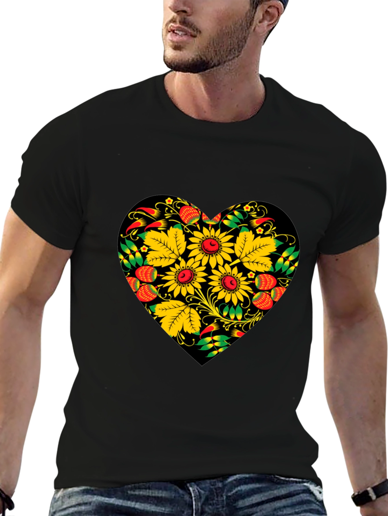 Floral Heart Black T-Shirt