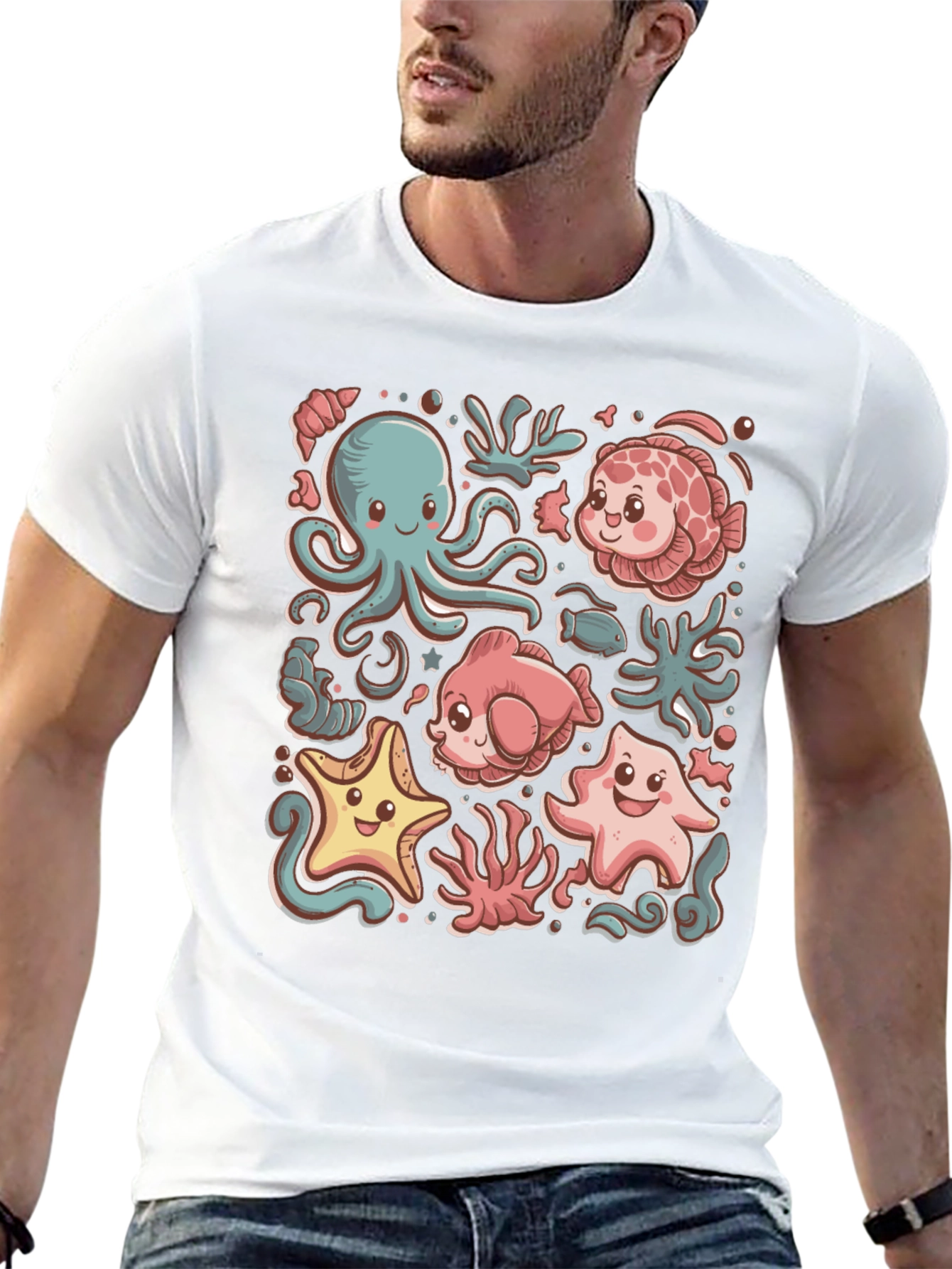 Cute Undersea Cartoon Graphic T-Shirt